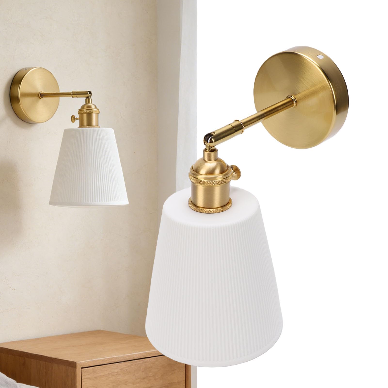 Ejoyous Lampada da Parete, Applique a Muro Ottone con Paralume in Ceramica