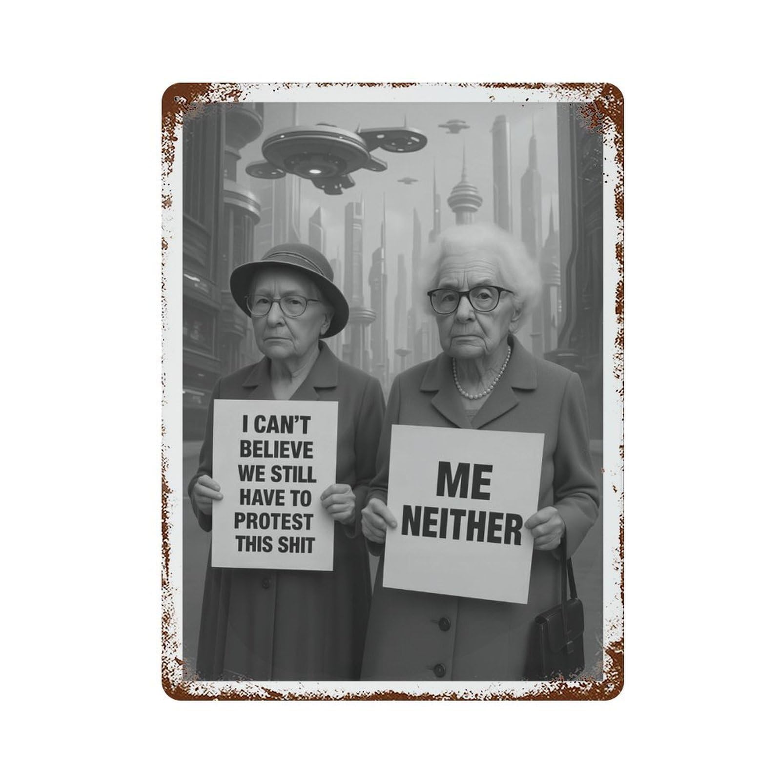 xiaoxiaoshen Funny Granny Feminist Protest Activist Feminism Decor Wall Decor Art Metal Tin Poster Modern Home Decor Art Home Bar Shop Decorations Vintage Sign 40x30cm