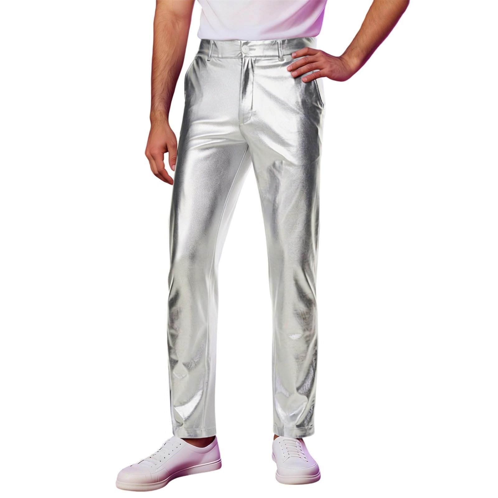 2026 Karneval Metallic Disco Hose Glänzend Gerades Bein Freizeithose für Party Tanzclub Ausgehen Bequeme Passform