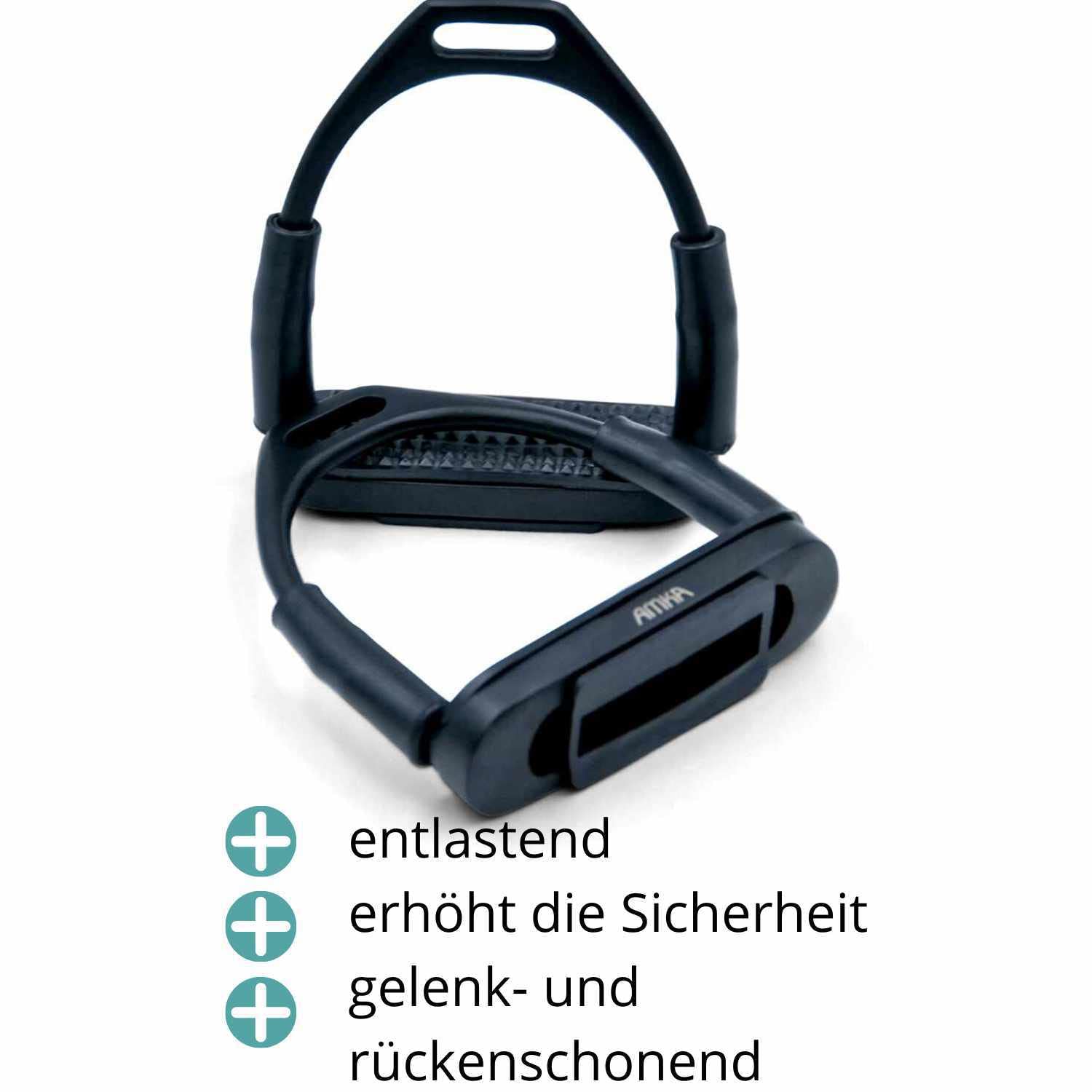 AMKA Steigbügel mit Gelenk schwarz Sicherheitssteigbügel Steigbügel in 10, 12 und 13 cm Trittweite