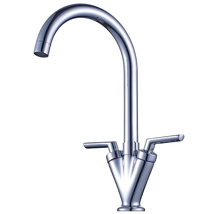 Buy Xcel Home™ Chrome Dual Lever Kitchen Mixer Tap Monobloc 360° Swivel Swan Neck Spout with
