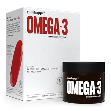 YourHappyLife Omega-3 4X Strength with Astaxanthin | 4X strength with 743 mg EPA, 528 mg DHA & Natural Astaxanthin for Brain, Heart, Joints & Skin Health | Pack of 1 (50 Softgels) - image, photos