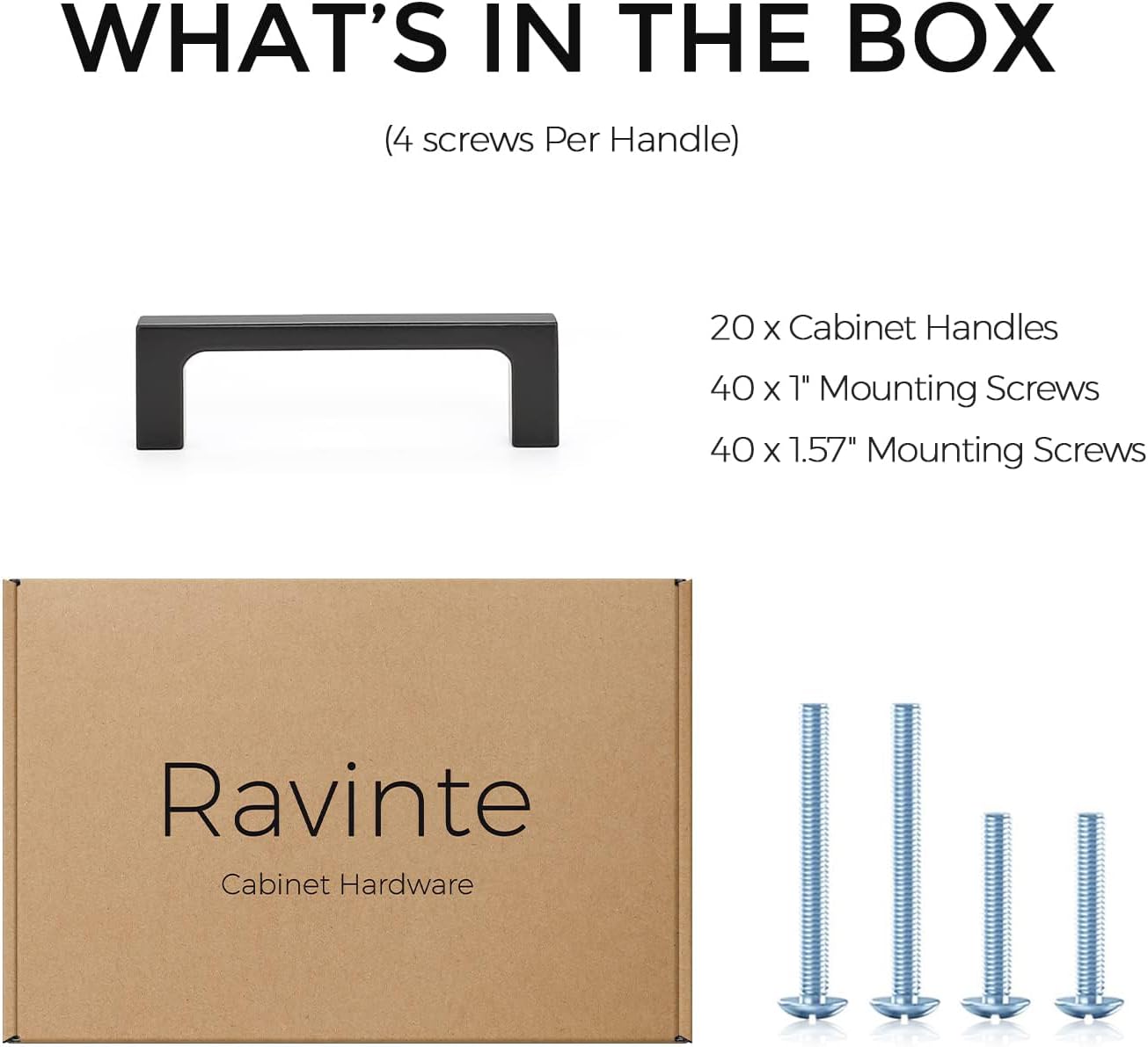 Ravinte 20 Pack 3 inch Hole Centers Matte Black Cabinet Pulls Solid Drawer Pulls Kitchen Cabinet Hardware Kitchen Flat Black Square Bar Drawer Handles