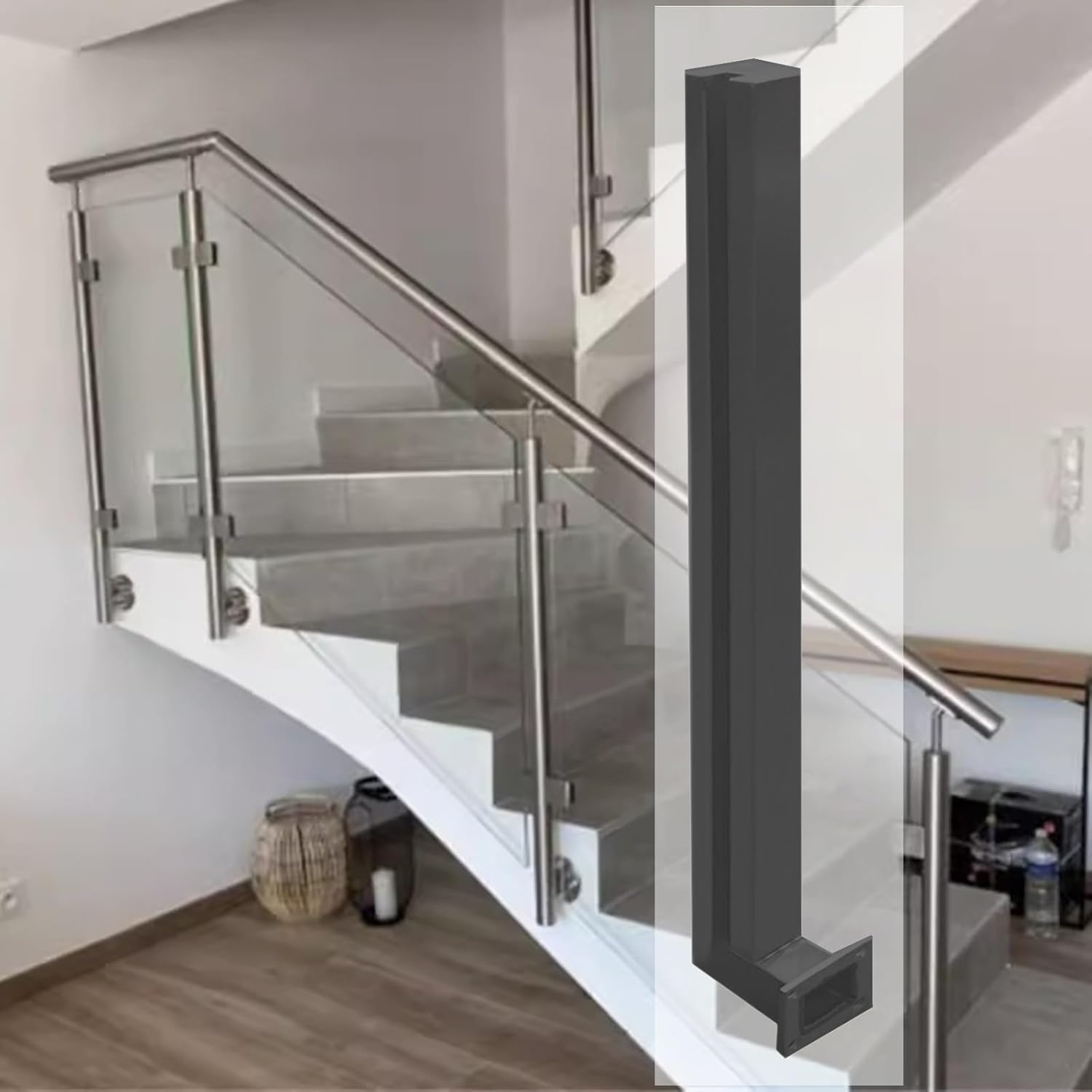 Garde-corps en verre avec fixation par poteau de balustrade robuste noir mat