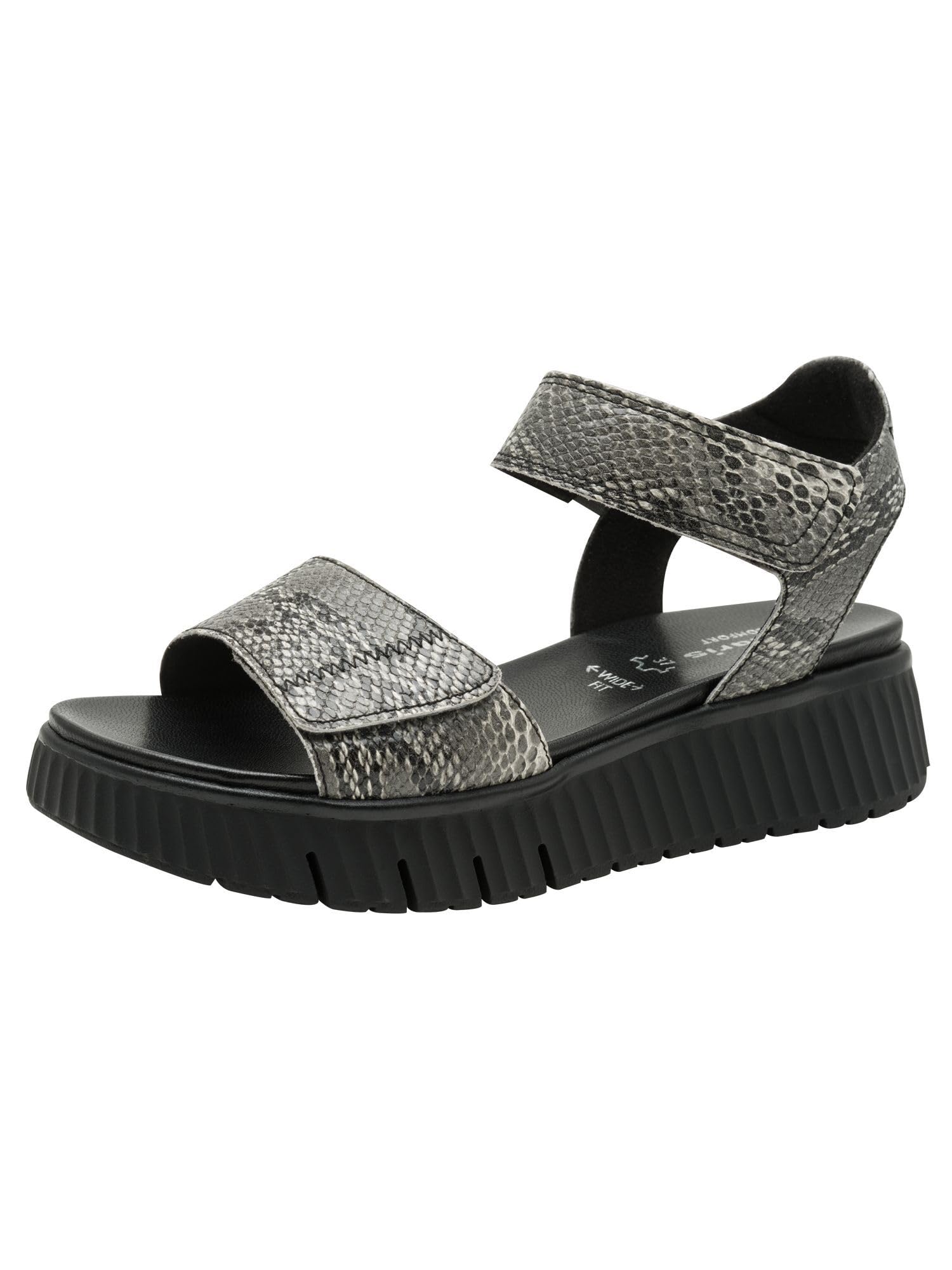 Tamaris COMFORT Damen Wedge/Plat Sand MultiAdjustable BLACK SNAKE 38