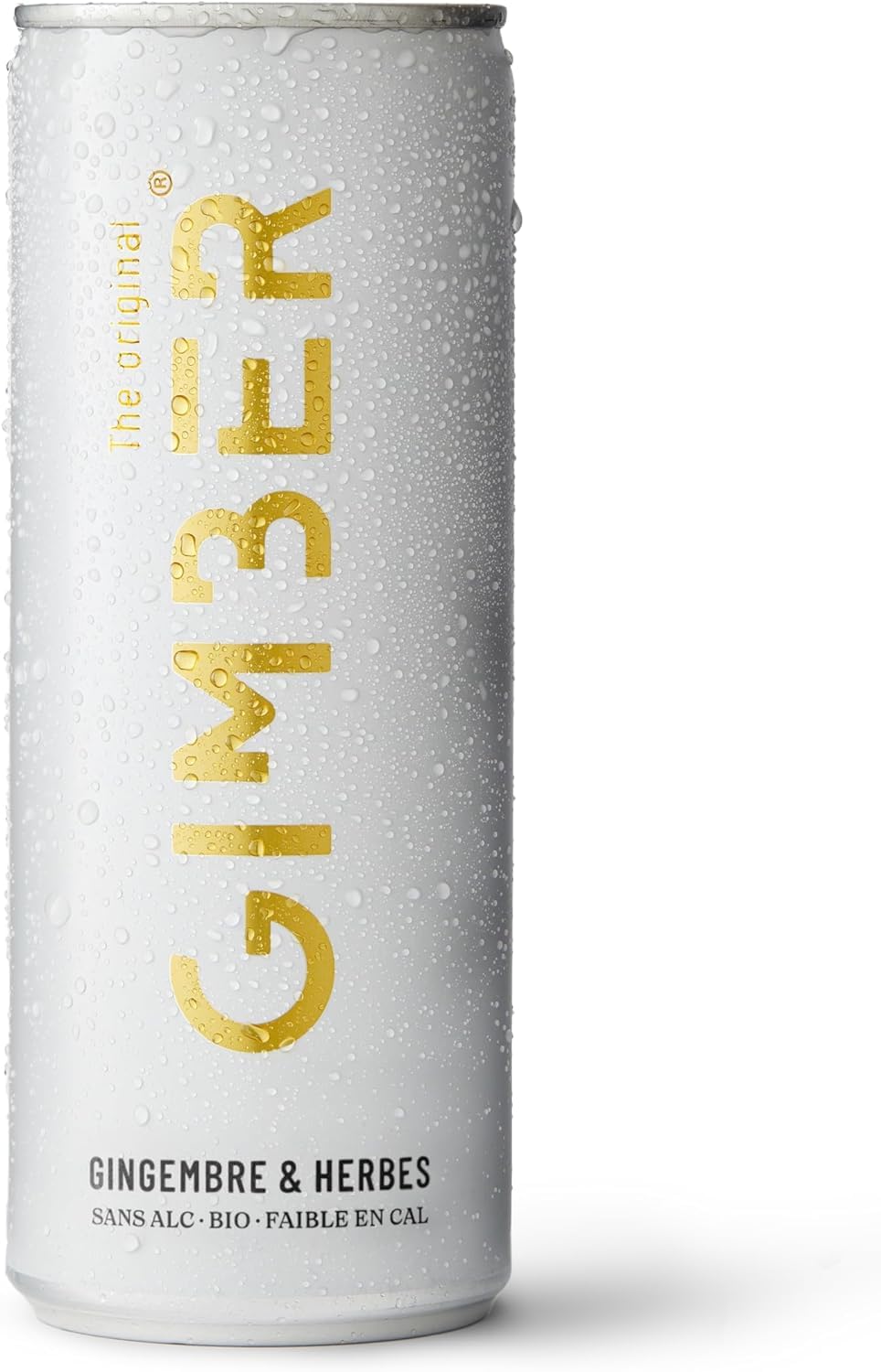 Boisson au gingembre gazeuse GIMBER Original : canettes faible en calories | Lot de 24 | Boisson gazeuse au gigembre, citron et herbes. Boisson sans alcool, vegan et 100% naturelle