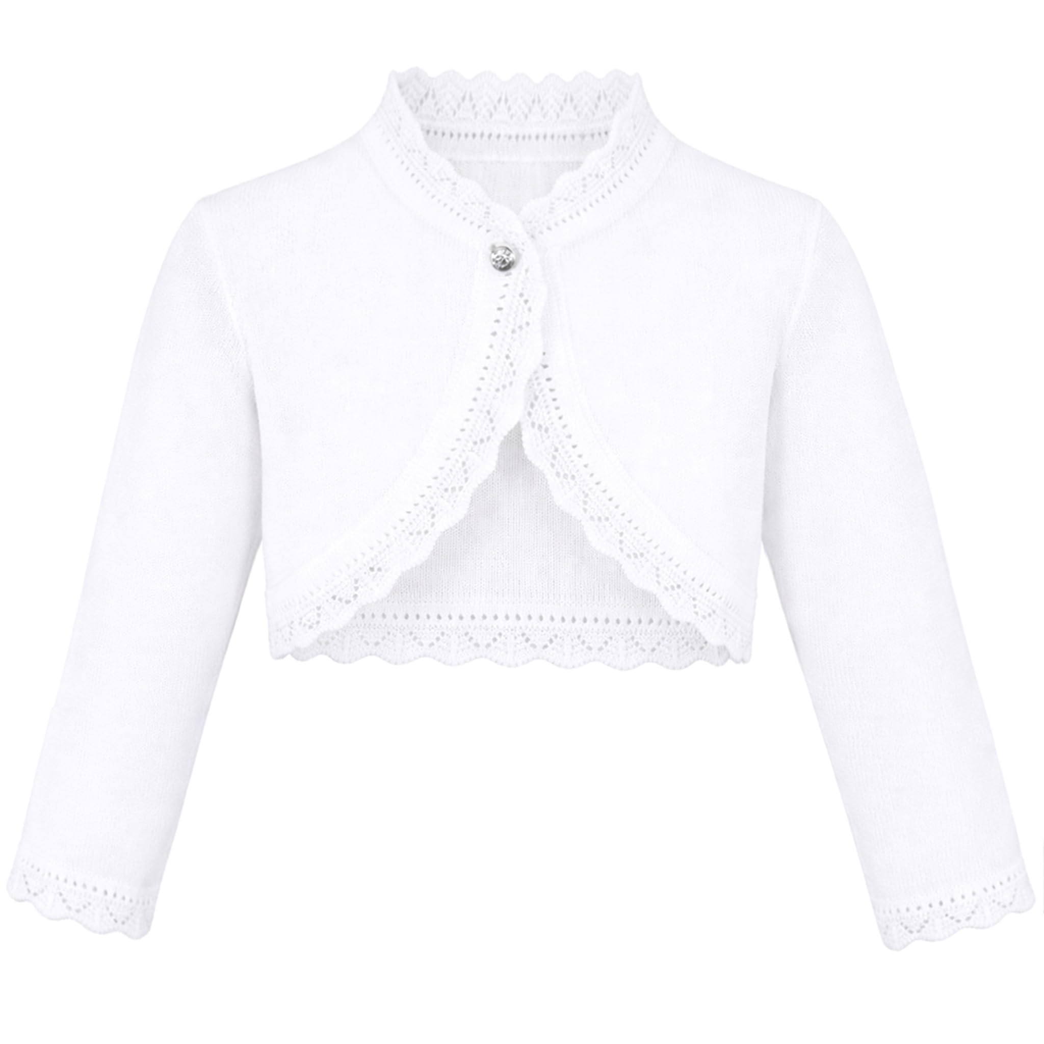 Lilax Girls White Little ' Knit Long Sleeve Button Closure Bolero Cardigan Shrug 3T