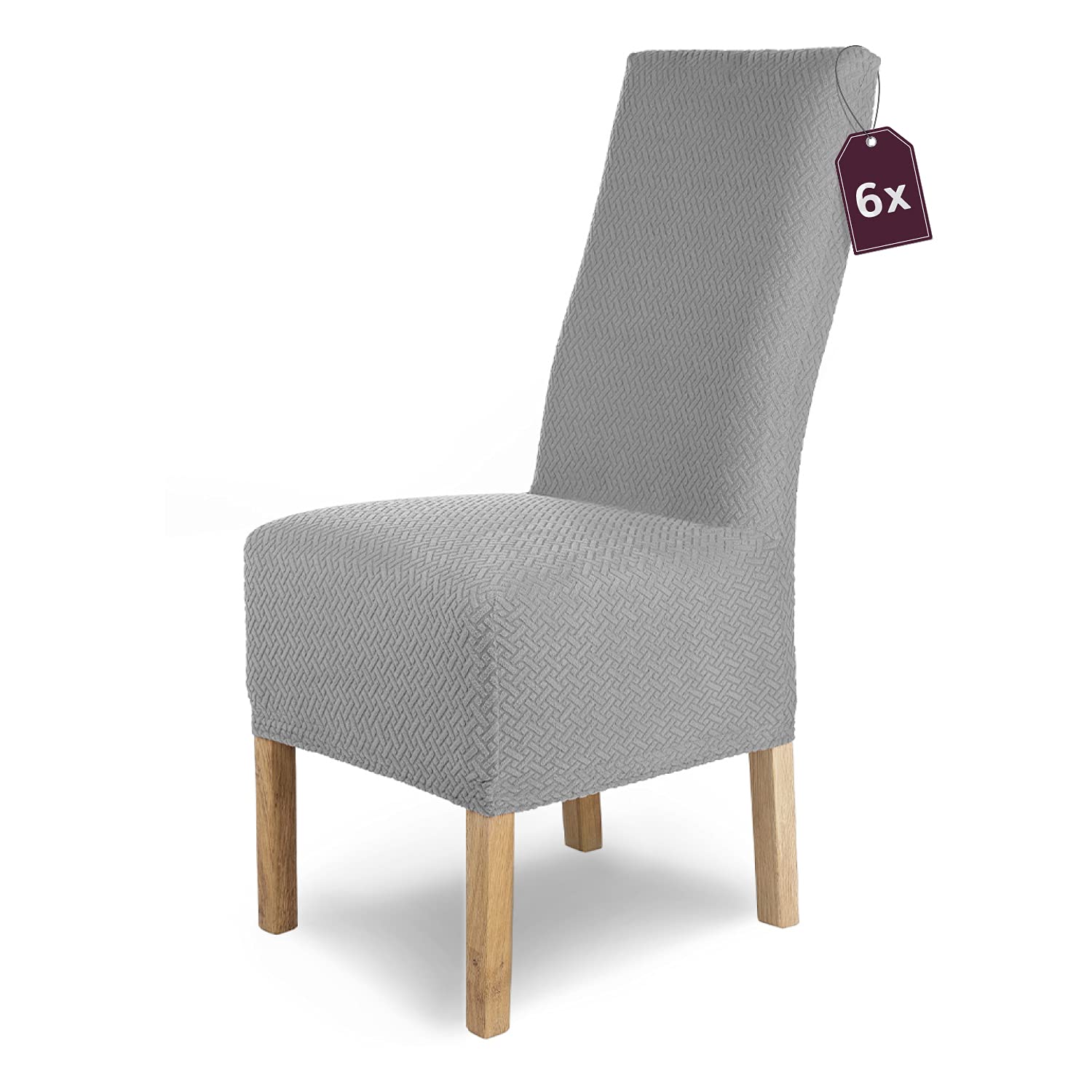 Housse de chaise en flanelle extensible Luna-Long grise par lot de 6