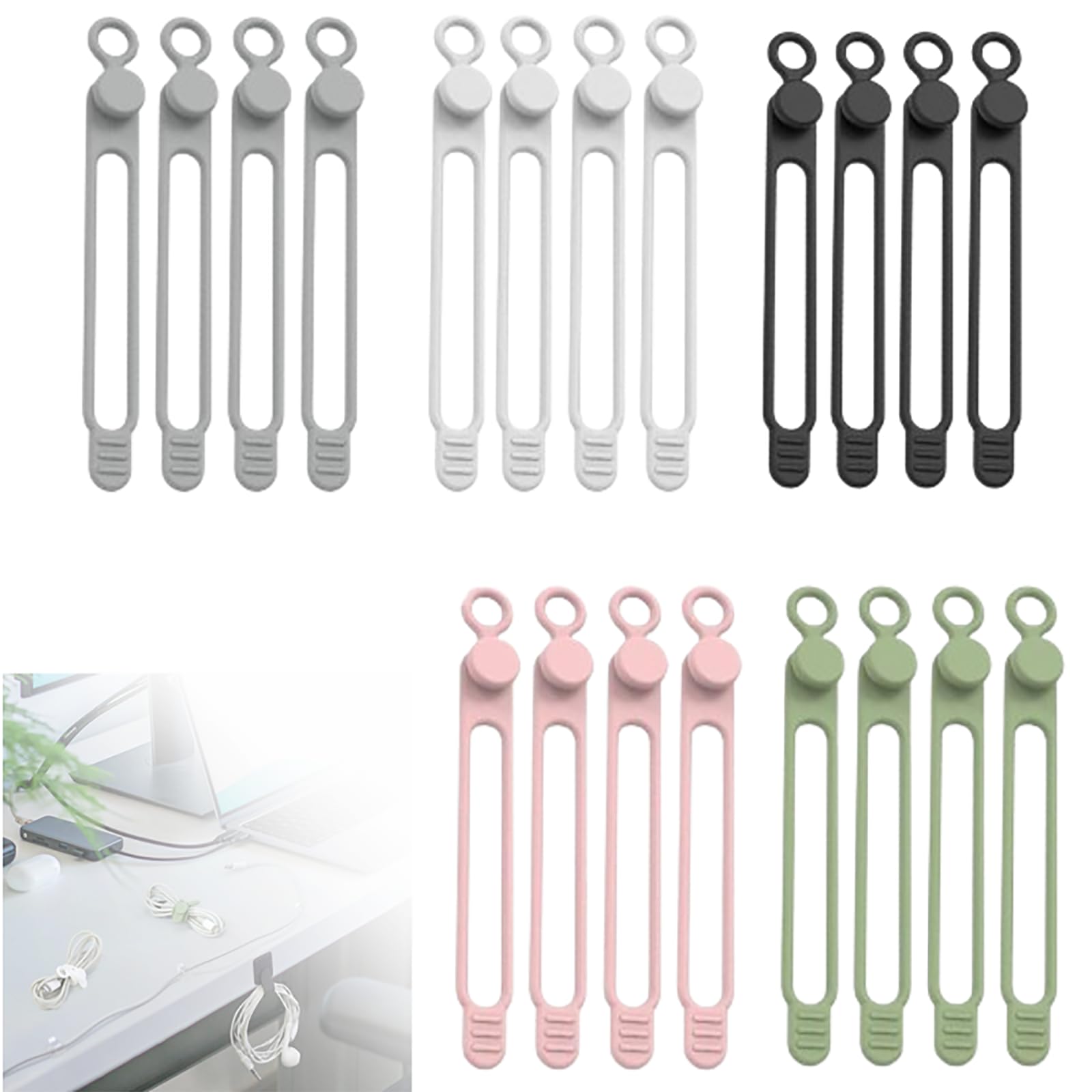 Silikon-Kabelbinder, Datenkabel-Organizer, wiederverwendbarer Kabelmanagement-Organizer, Mehrzweck-Kordel-Organizer zum Bündeln und Befestigen von Kabelschnüren für Reisen/Büro/Zuhause (5 Farben, 20