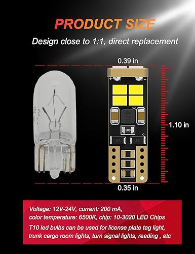 Miniatura 3 de Bombillas LED Canbus 168 T10 194 12-24V 10-3020SMD 6500K blancas superbrillantes para cúpula mapa, puerta, maletero, cortesía, luces de matrícula,