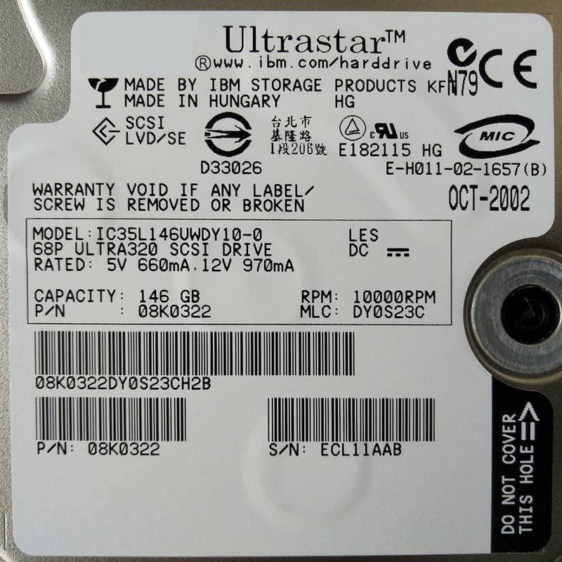 Disco duro interno SCSI 146 GB 10K RPM 3.5 pulgadas para servidor 08K0322