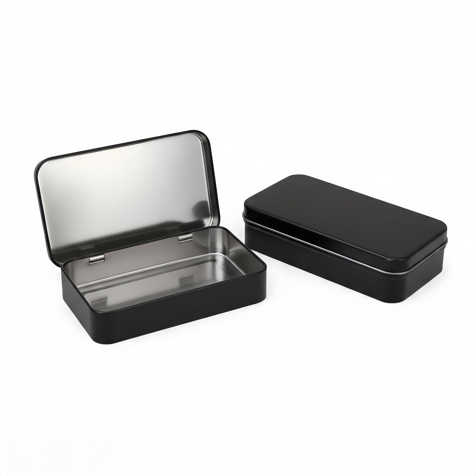 LJY 2 Pack Black Rectangular Metal Tin Box with Hinged Lid 15 x 9 x 3 cm – Empty Storage Tins with Writable Surface for DIY Labelling, Crafts and Hardware Organiser