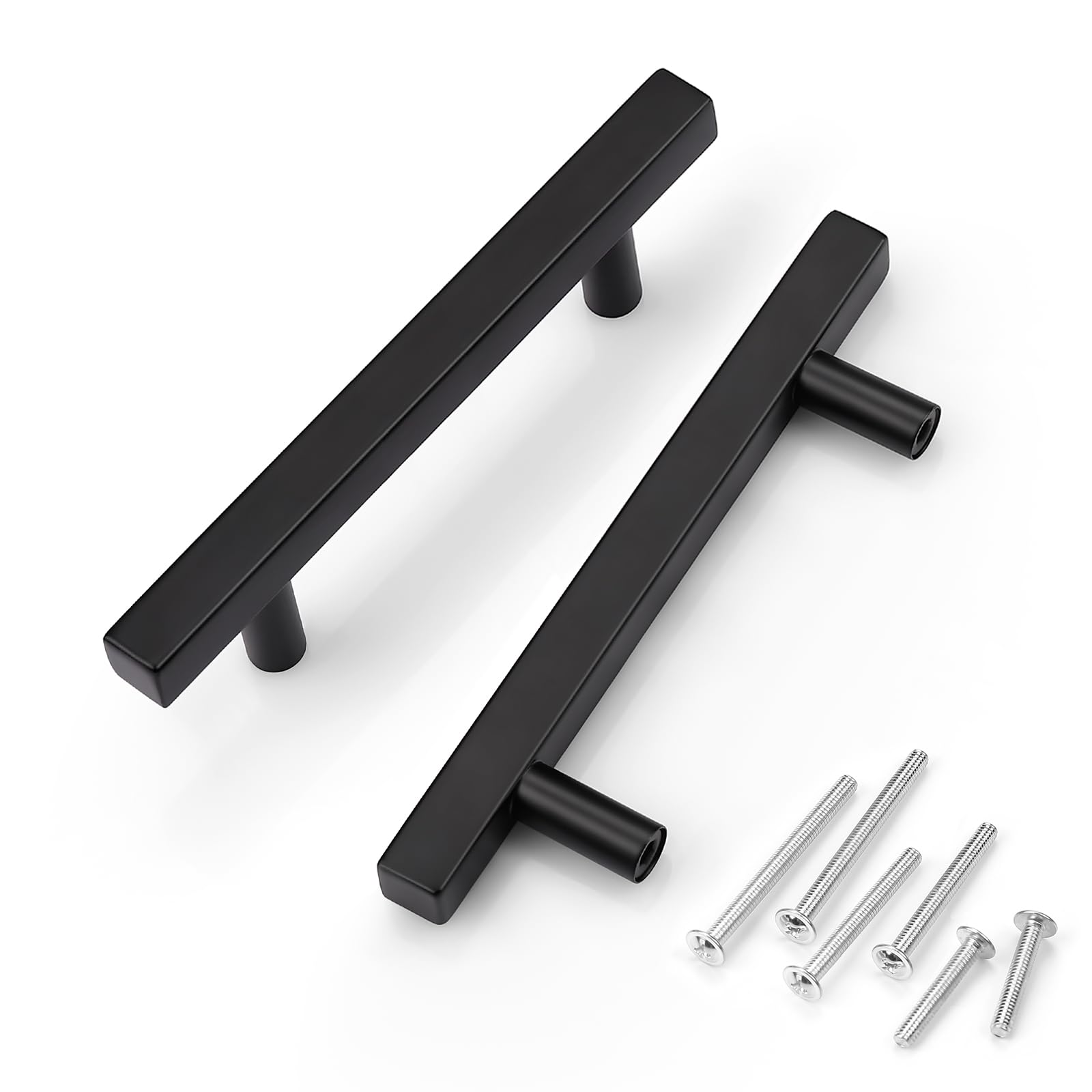 KNOBWELL 15 Pack 3-1/2 inch Dresser Drawer Pulls Black, Stainless Steel Kitchen Cupboard Handles Cabinet Doors Pulls Hardware, Overall Length 5-3/5"
