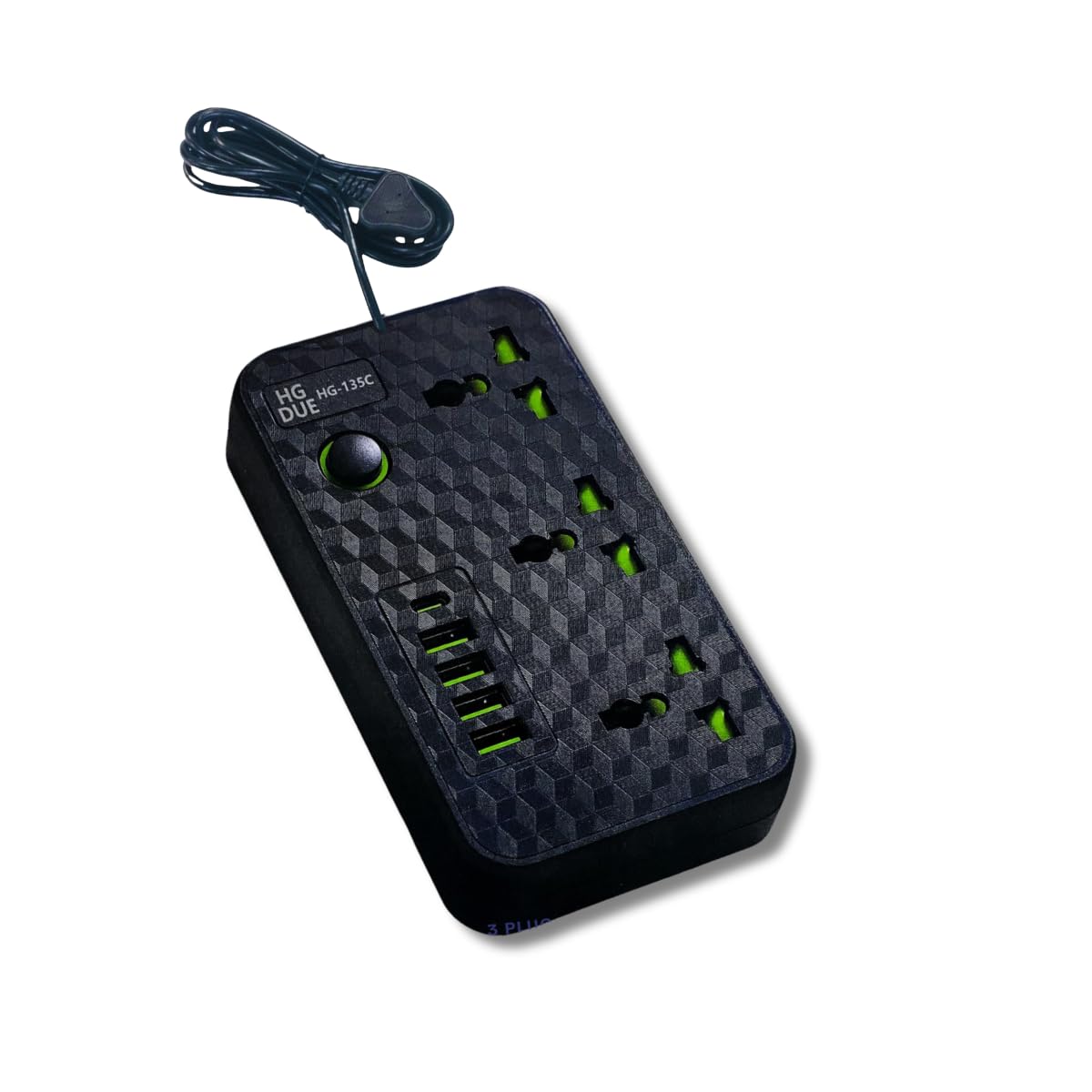 Universal Extension Lead with 3 Power Socket & 3 USB Type C Ports, Multi-Plug Power Strip, 2m Cord, Heavy Electric Socket for Home, Kitchen, Office,extention board, heavy extention, extention