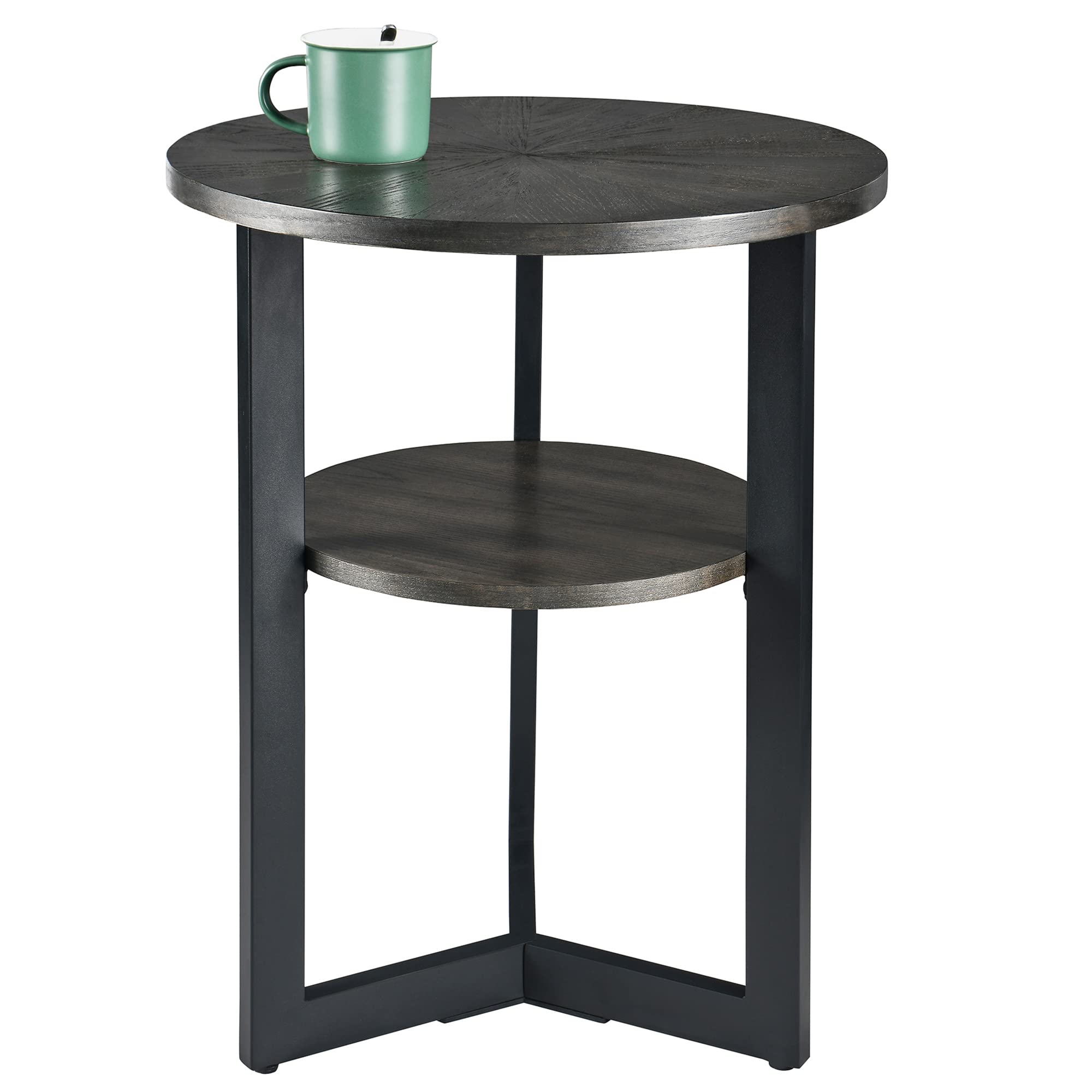 LEEMTORIG Round Side Table, 2-Tier End Table Nightstand with Metal Legs, Modern Bedside Couch Accent Table for Living Room, Bedroom, Office, Rustic