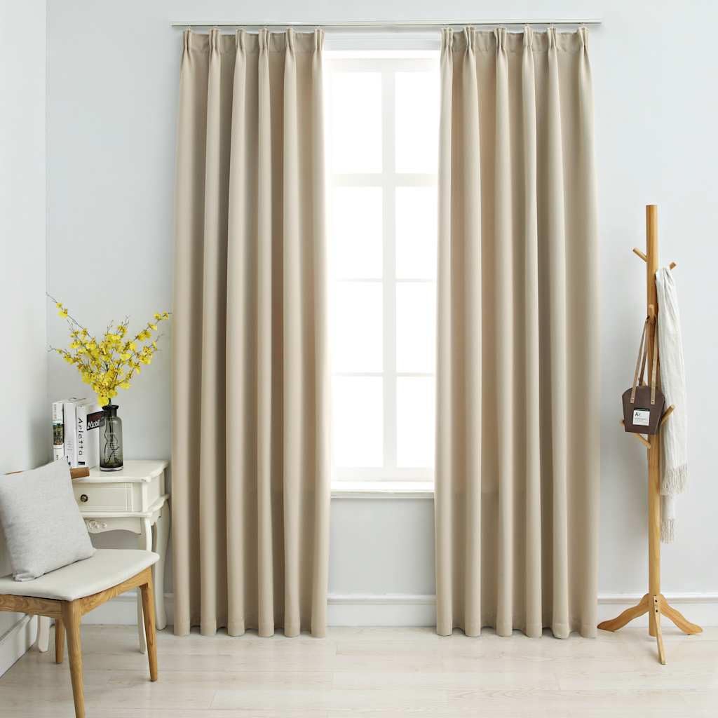 Cortinas opacas con ganchos, 2 unidades, color beige, 140 x 245 cm, poliéster para salón, dormitorio, lavable a máquina, opacas, privacidad, diseño atemporal
