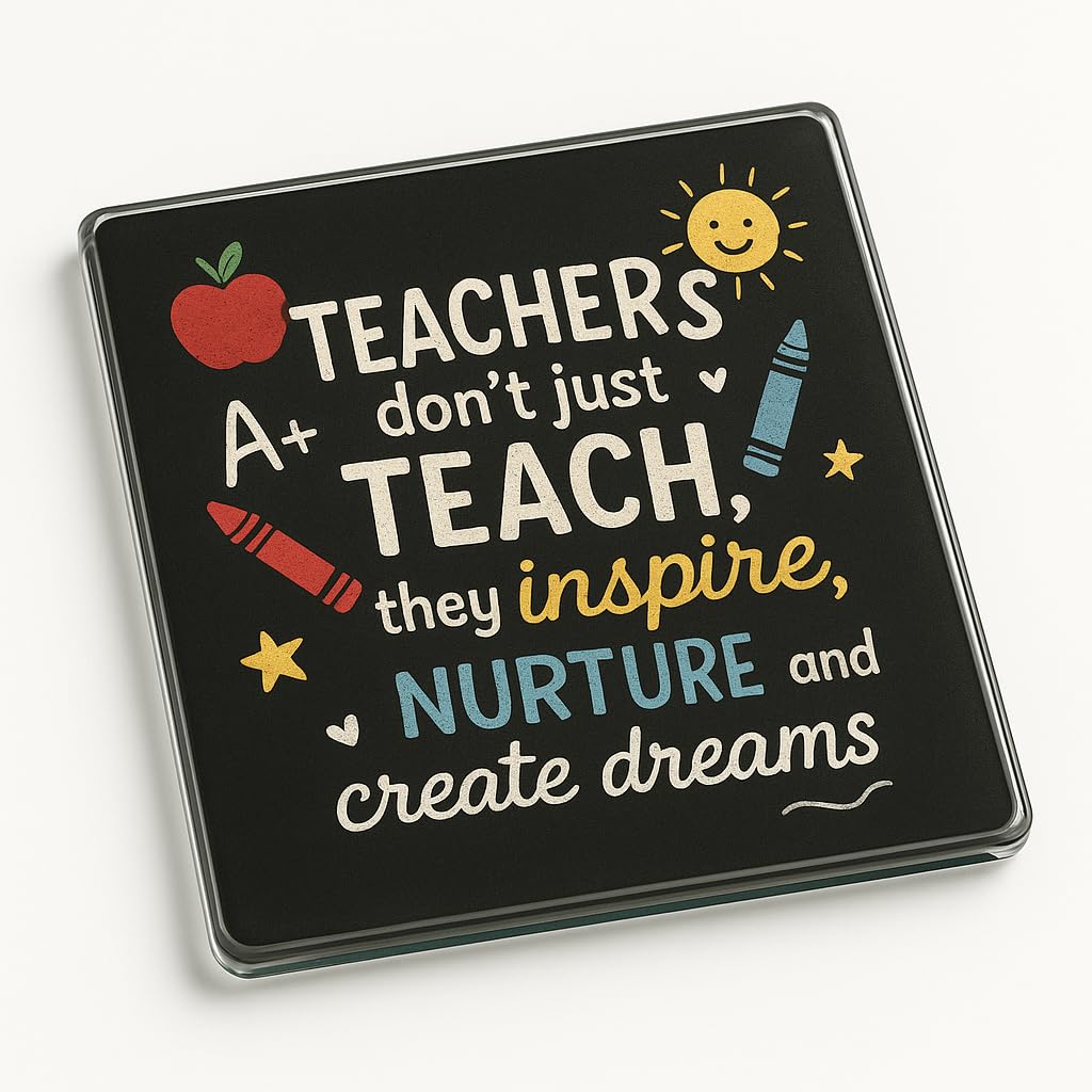 The Plum Penguin Inspire & Doodle Acrylic Coaster Gift For Teachers - Classroom Inspired Design With Doodles & Chalkboard Elements - Unique End Of Term Present