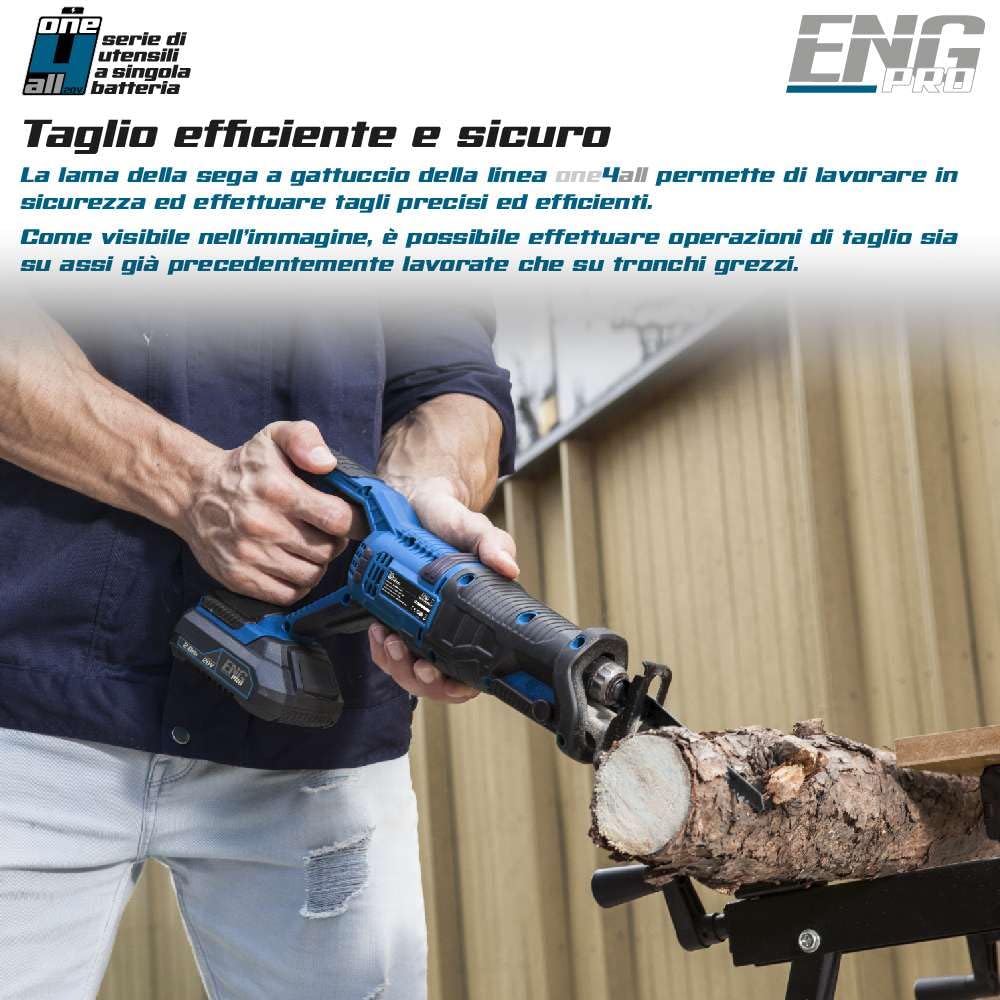 Sega A Gattuccio - Linea Professionale Monobatteria ONE4ALL 20V - Velocità 3000 rpm Capacità Taglio 115mm, Lama per legno + 1 Batteria 2.0Ah e Caricabatteria inclusi - ENG PRO