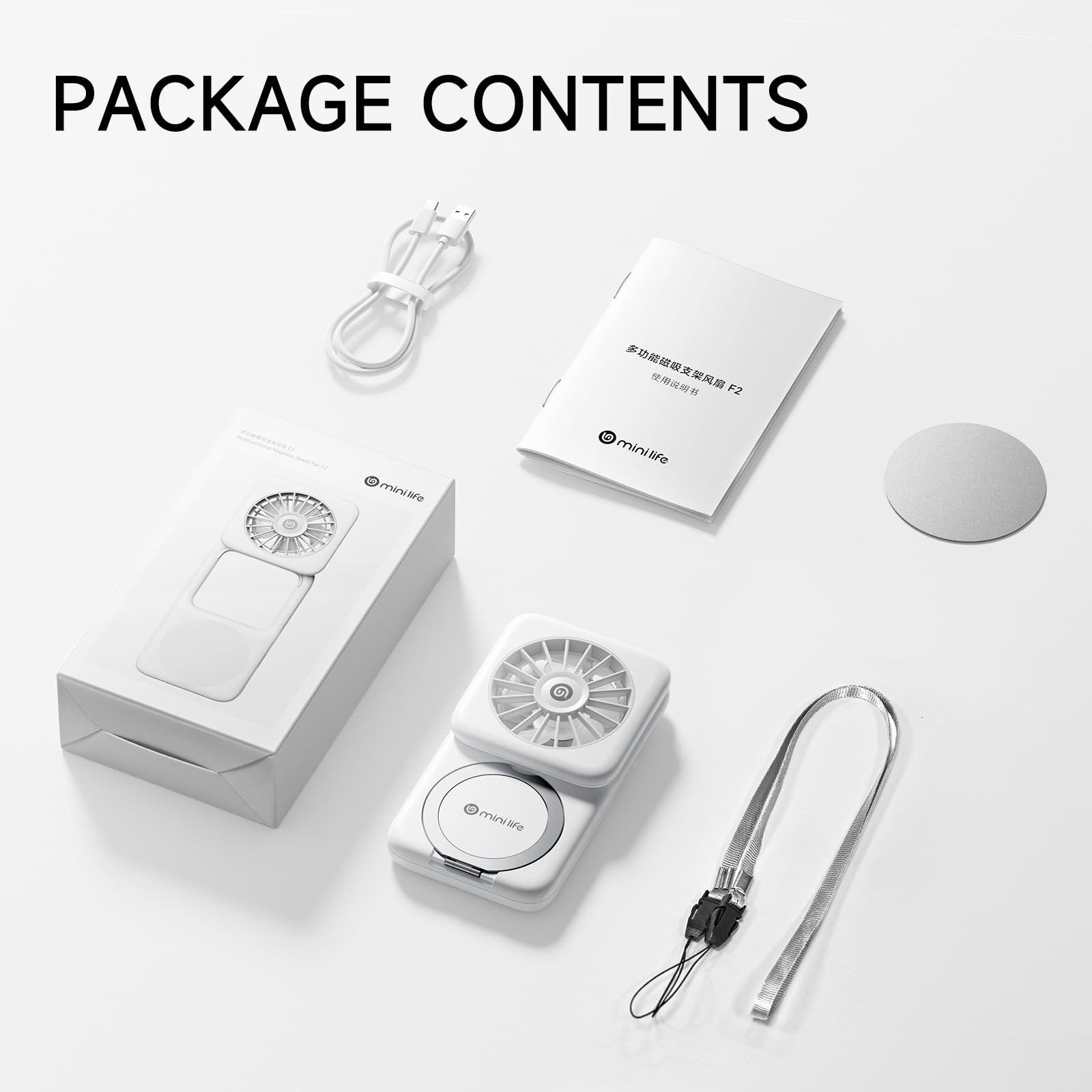 minilife Magnetischer Handy-Ventilator, 7 m/s, tragbarer Mini-Desktop-Ventilator mit Telefonständer, leiser USB-wiederaufladbarer persönlicher Kühlventilator für Bürotisch und Außenbereich, lange
