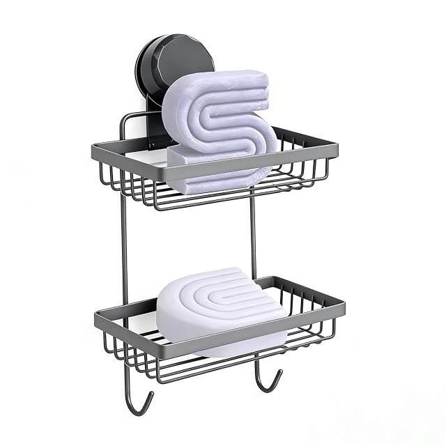 Shampoo Bar Holder Compatible with Kitsch 2-Tier Self-Draining Shower Caddy with Suction Cup Hanging Shampoo Bar and Conditioner