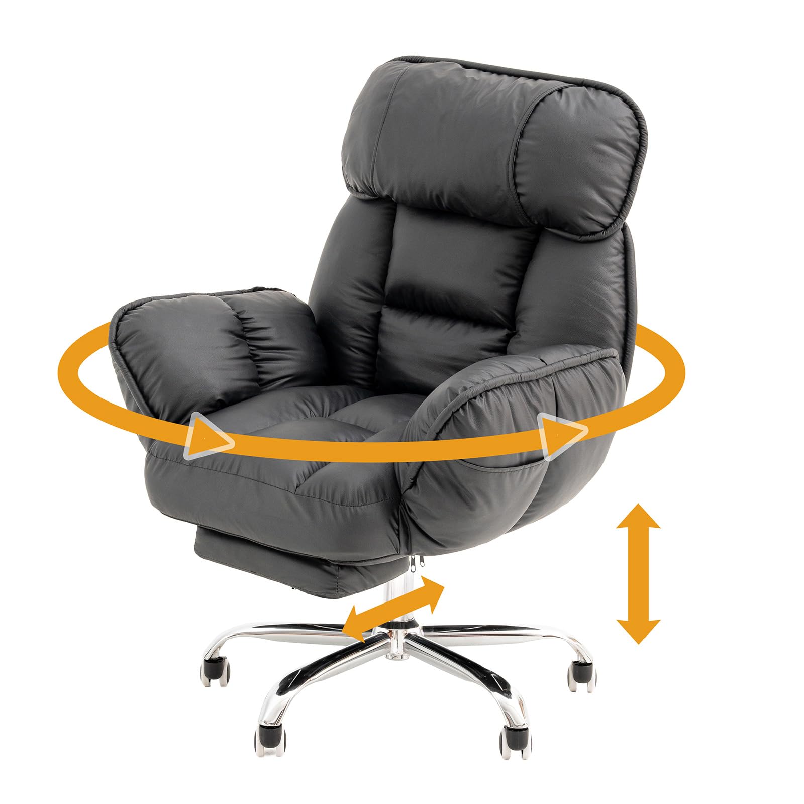 Bürostuhl Ergonomisch mit Fußstütze, Komfort im Sofa-Stil, Weiche Armlehnen | Strapazierfähiges Kunstleder, Rückenlehne mit 5 Positionen, Höhenverstellbar，Gaming Stuhl mit Rollen, Chefsessel Schwarz