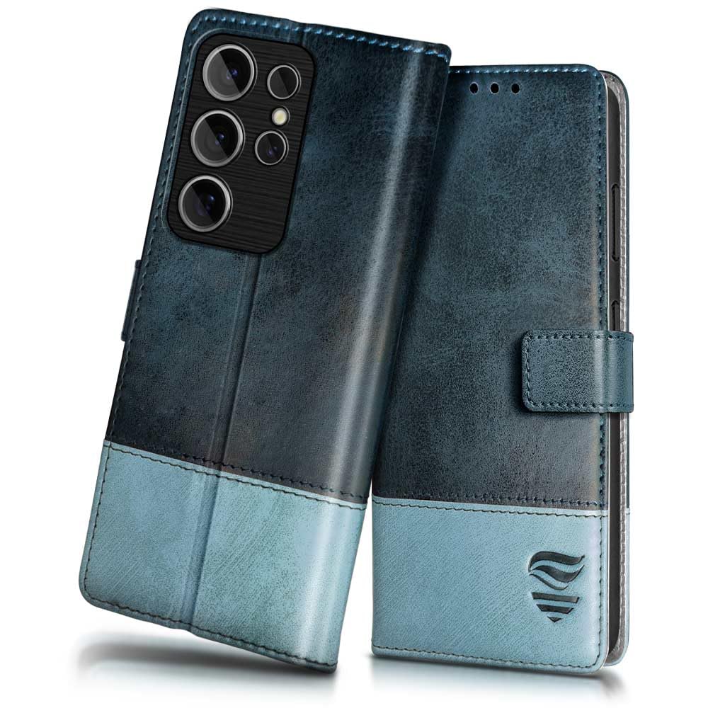 FLIPPED Vegan Leather Flip Case Back Cover for Samsung Galaxy S24 Ultra 5G (Flexible, Shock Proof | Hand Stitched Leather Finish | Card Pockets Wallet & Stand | Blue with Aquamarine) (B0CSSR9LKH) Amazon Price History, Amazon Price Tracker