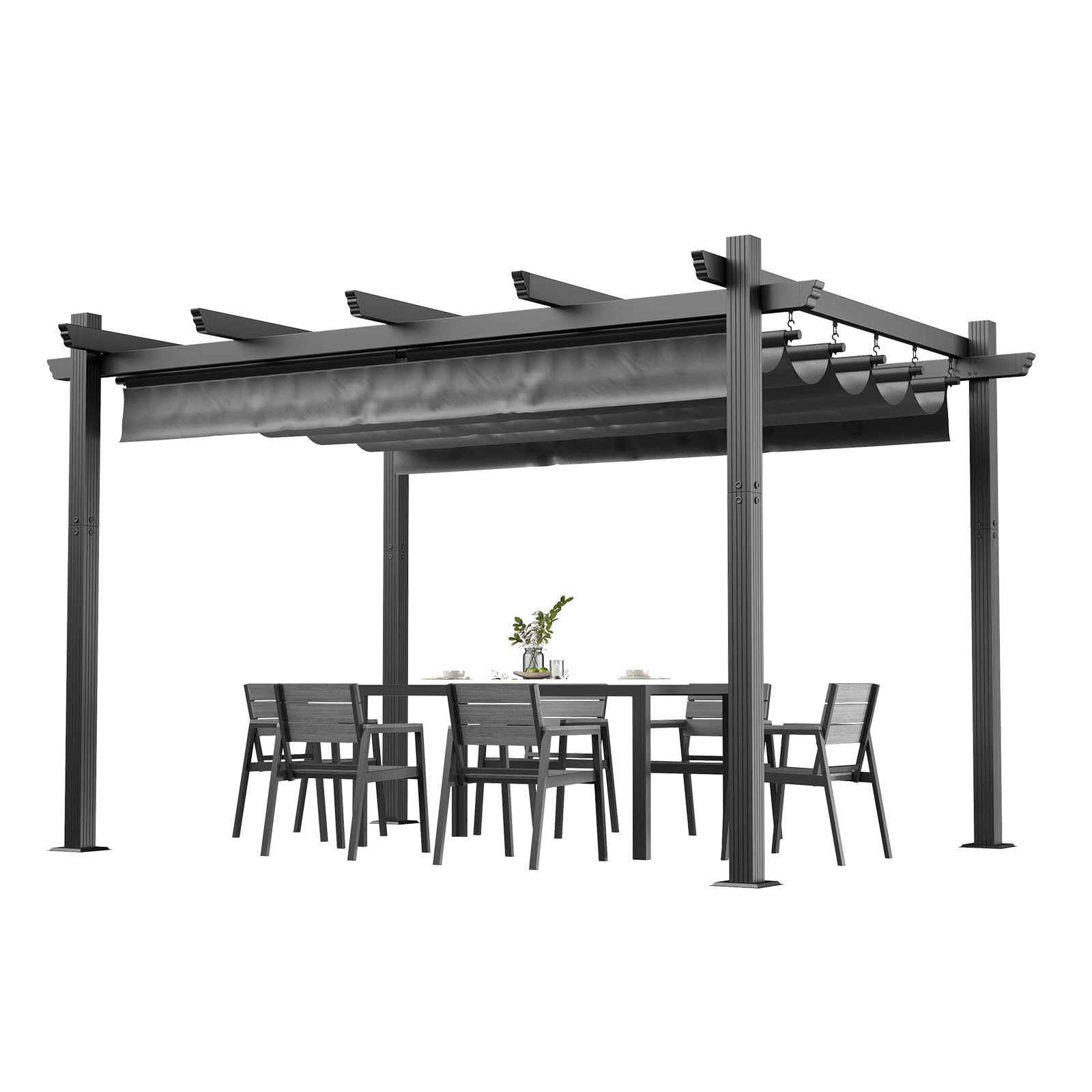 Devoko Pergola Aluminium 4x3, Pergola Jardin Exterieur, avec Fixations Magnétiques et Zone d'ombrage Réglable, Cadre en Aluminium, Convient pour Les Jardins et Les Cours,Gris