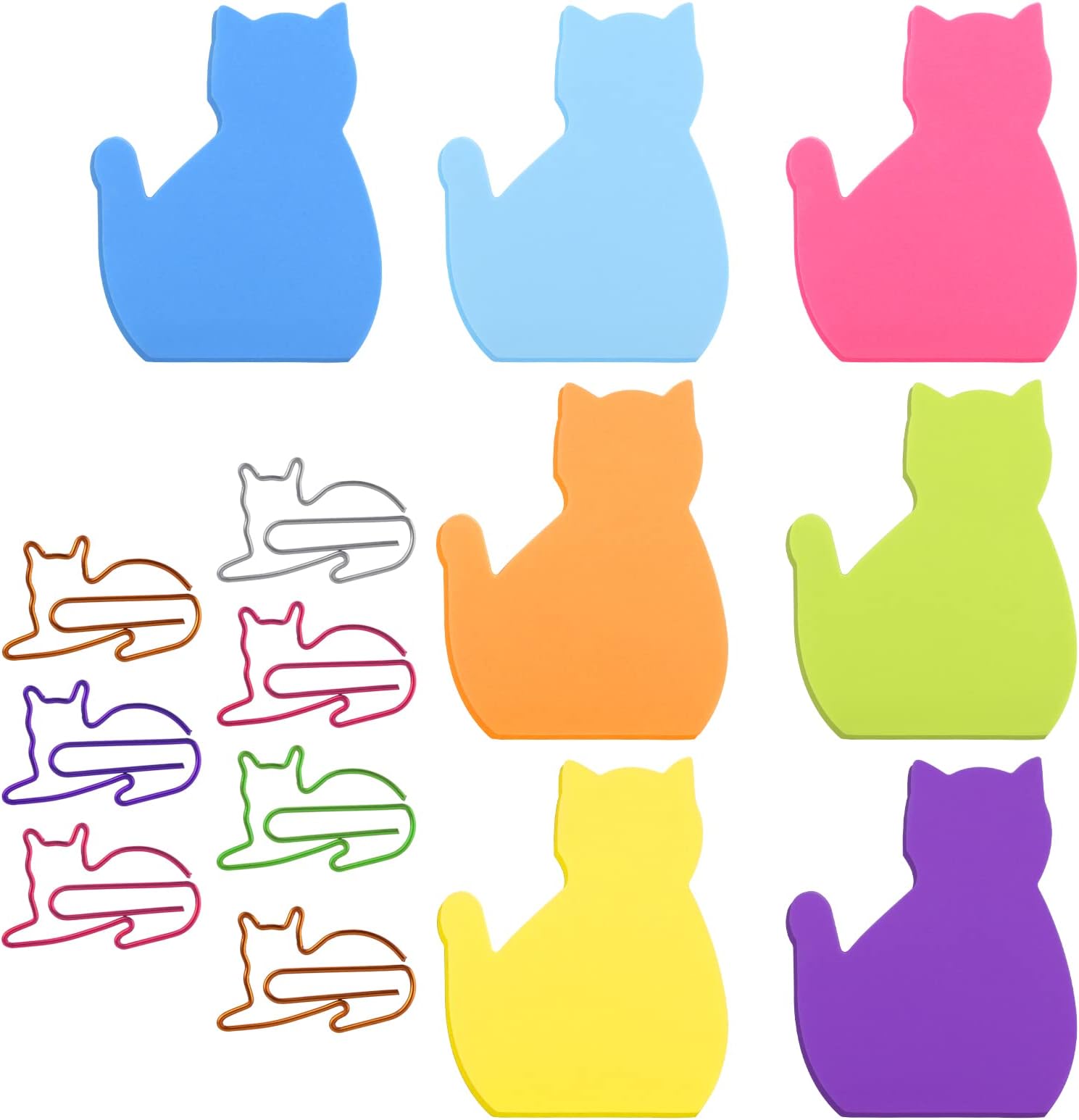 Molain Cat Sticky Notes with Paper Clips, Cute Cat Self-Stick Notes Cat Index Tabs Self-Stick Memo Pads 7 Pack 210 Sheets (A)