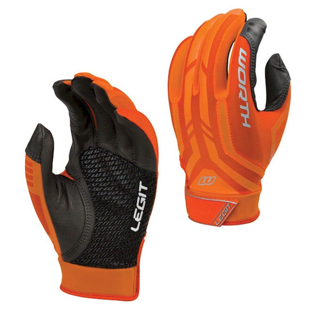 Worth Legit Fast Pitch Pair Batting Gloves, Neon Orange, X-Small