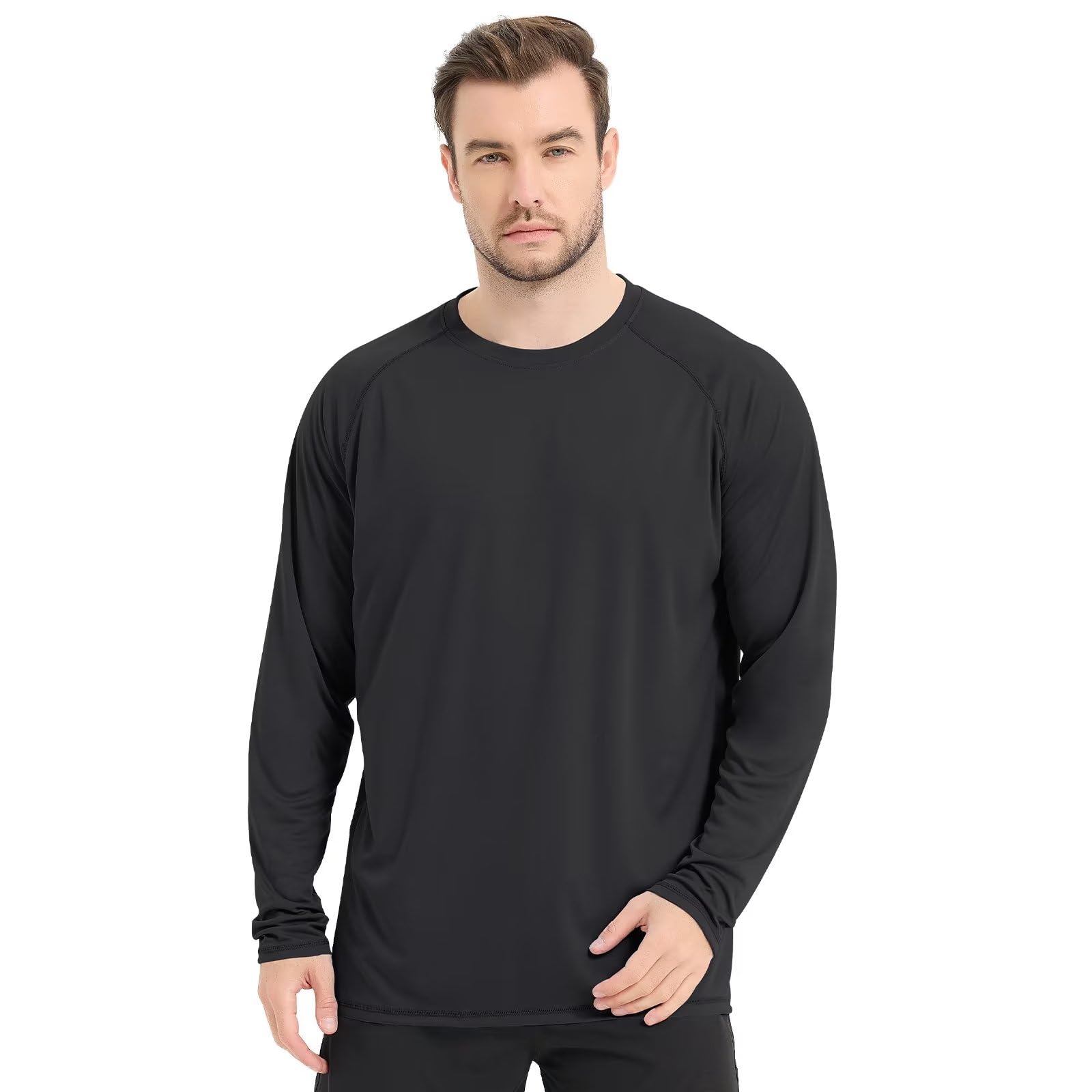 Sillictor Running Tops For Men Long Sleeve UPF 50+ Quick Dry Polyester Sports Gym T Shirts Men UV Sun Protection Tops For Swimming Football Hiking Fishing Shirts,Cool Wicking 3020 Black S