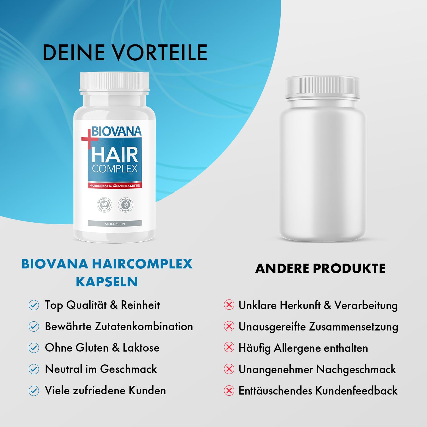HairComplex Kapseln | reich an Vitaminen & Mineralstoffen | hergestellt aus hochwertigen Zutaten | 90 Kapseln Inhalt