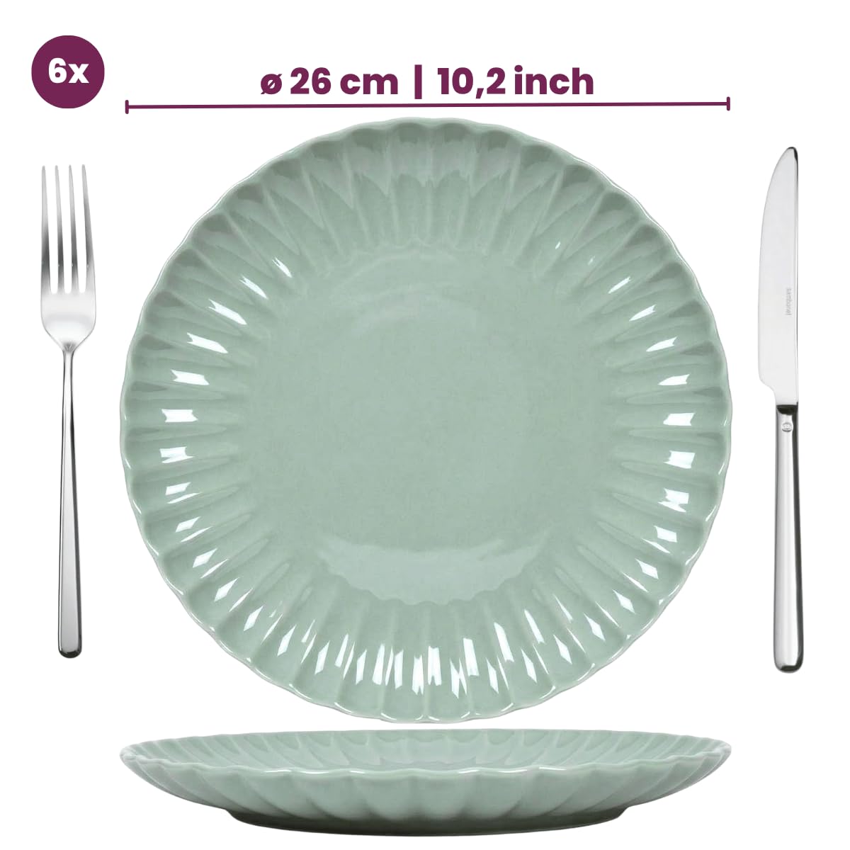 Cookinglife Serviesset Cardida Groen 18-delig / 6 personen - 6 dinerborden, 6 koszulek i 6 komentarzy