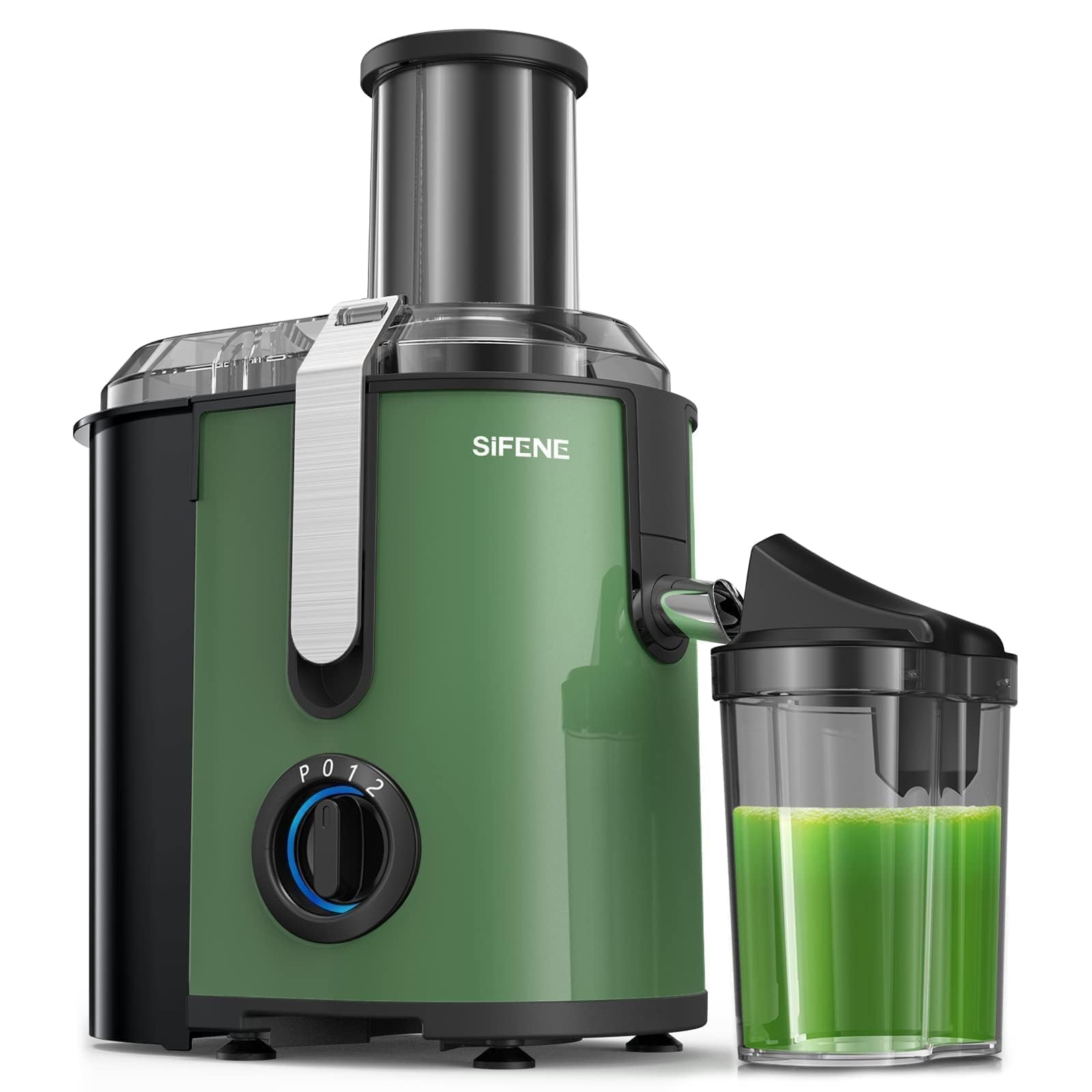 SiFENE 800W Powerful Juicer Machines with 3.2" Big Mouth for Whole Fruits and Veggies, Juice Extractor Maker with 3 Speeds Settings, Easy to Clean, BPA Free, Stainless Steel, Green