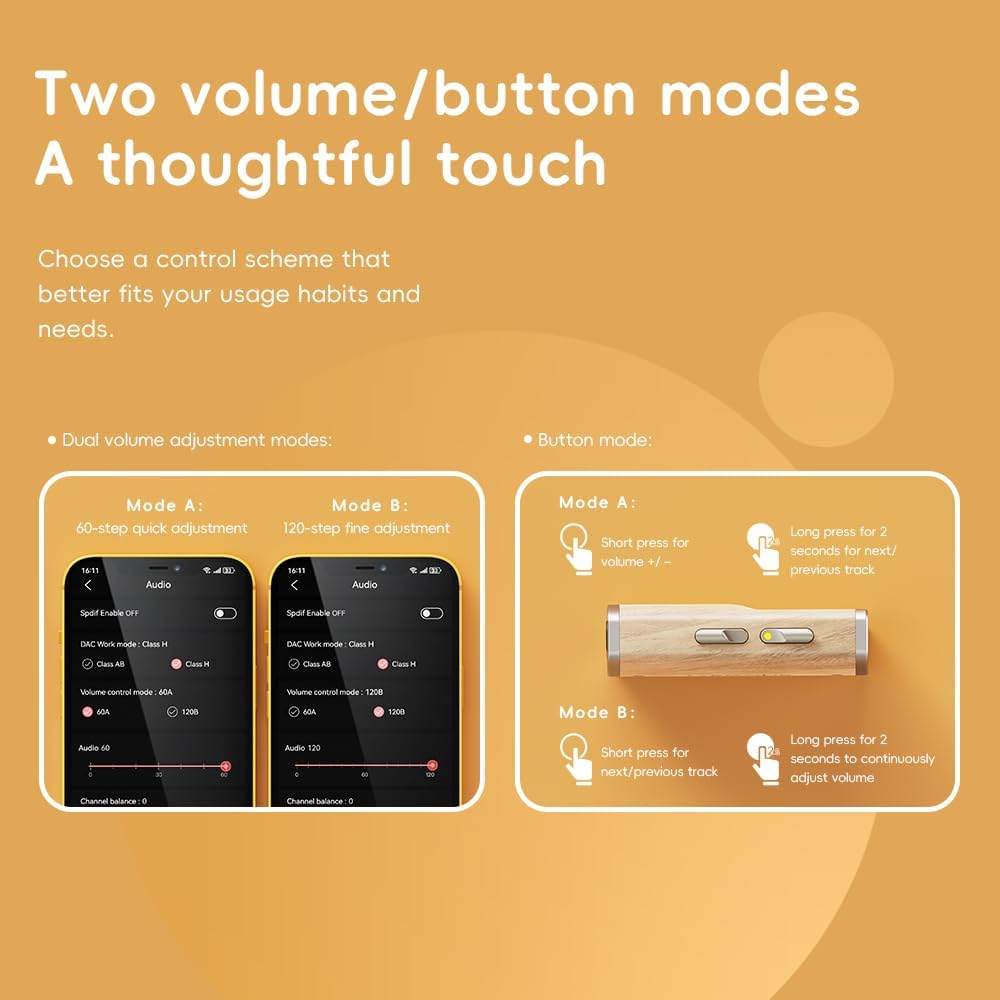 Close-up of the FiiO/Snowsky Melody's wooden housing, highlighting its natural grain and texture.