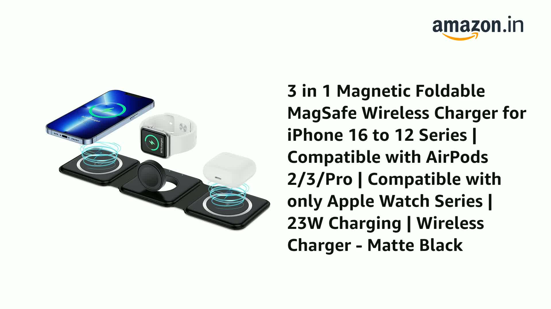 3 in 1 Magnetic Foldable MagSafe compatible Wireless Charger for