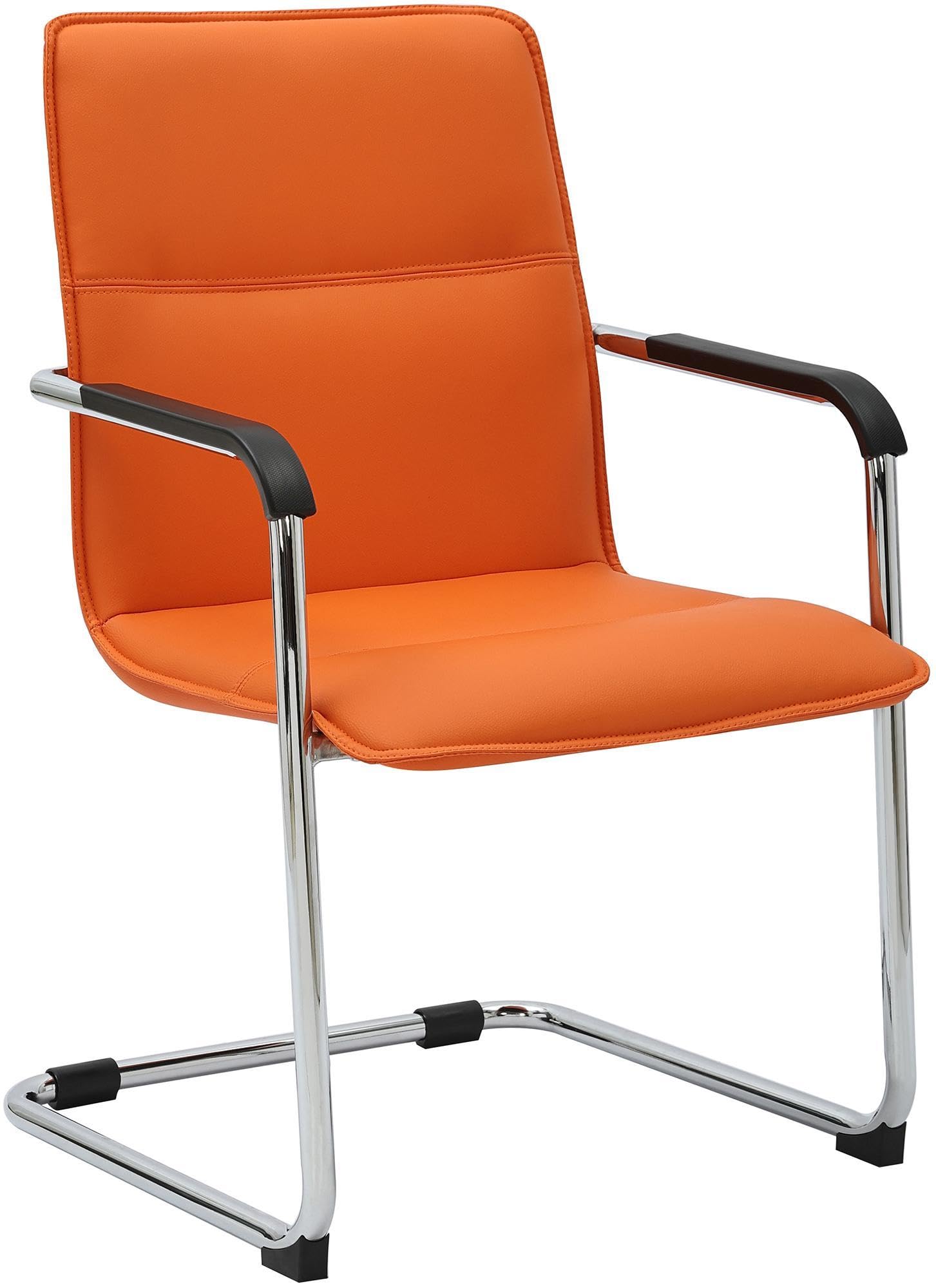 CLP Sedia a sbalzo con braccioli Seattle, sedia moderna imbottita in similpelle, struttura effetto cromo, Colore:arancione