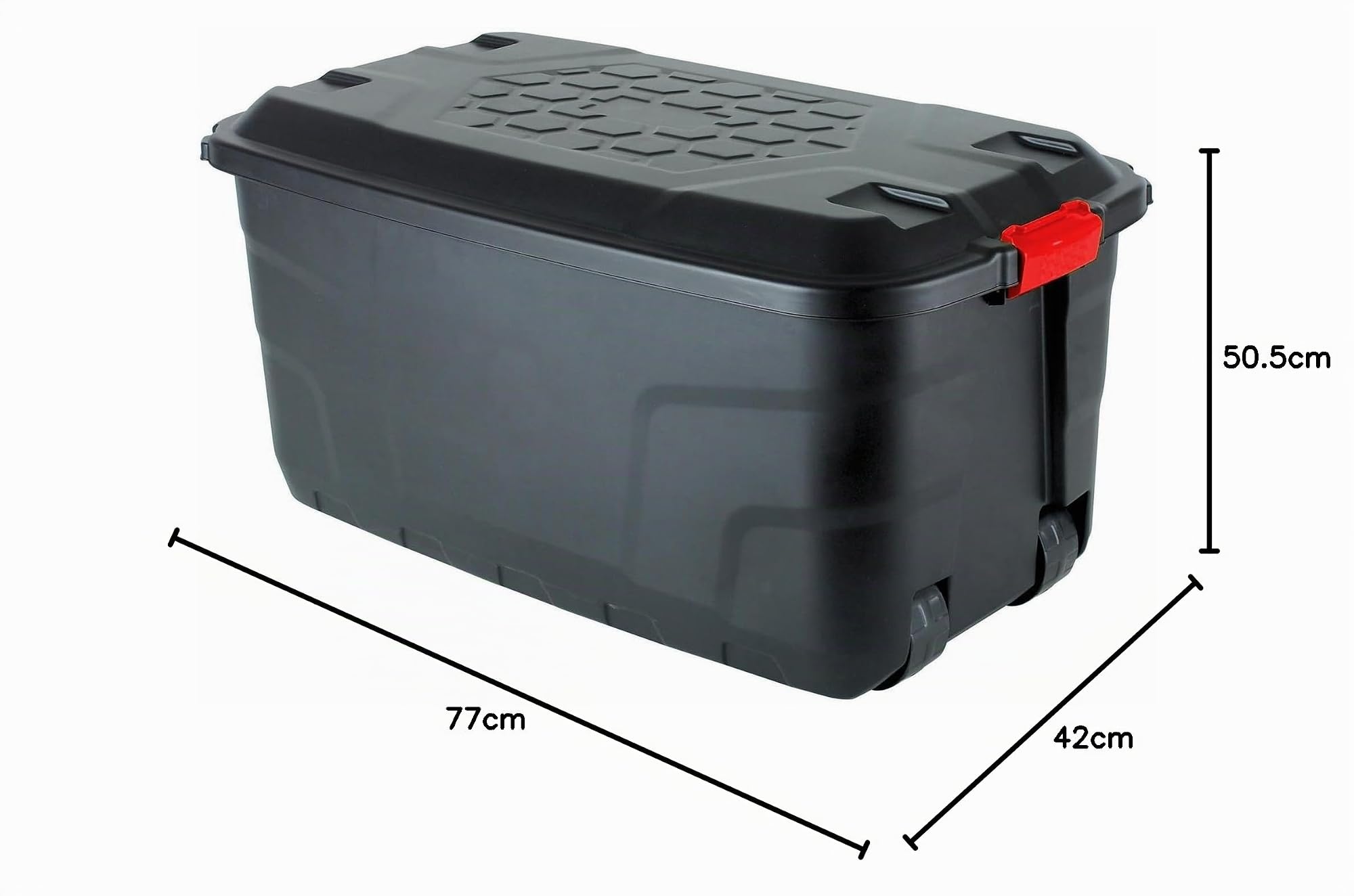 Strata Grande boîte de rangement robuste avec couvercle, 110 L, boîte de rangement verrouillable, intérieur et extérieur, boîte de rangement avec roulettes, boîte de rangement noire avec poignées