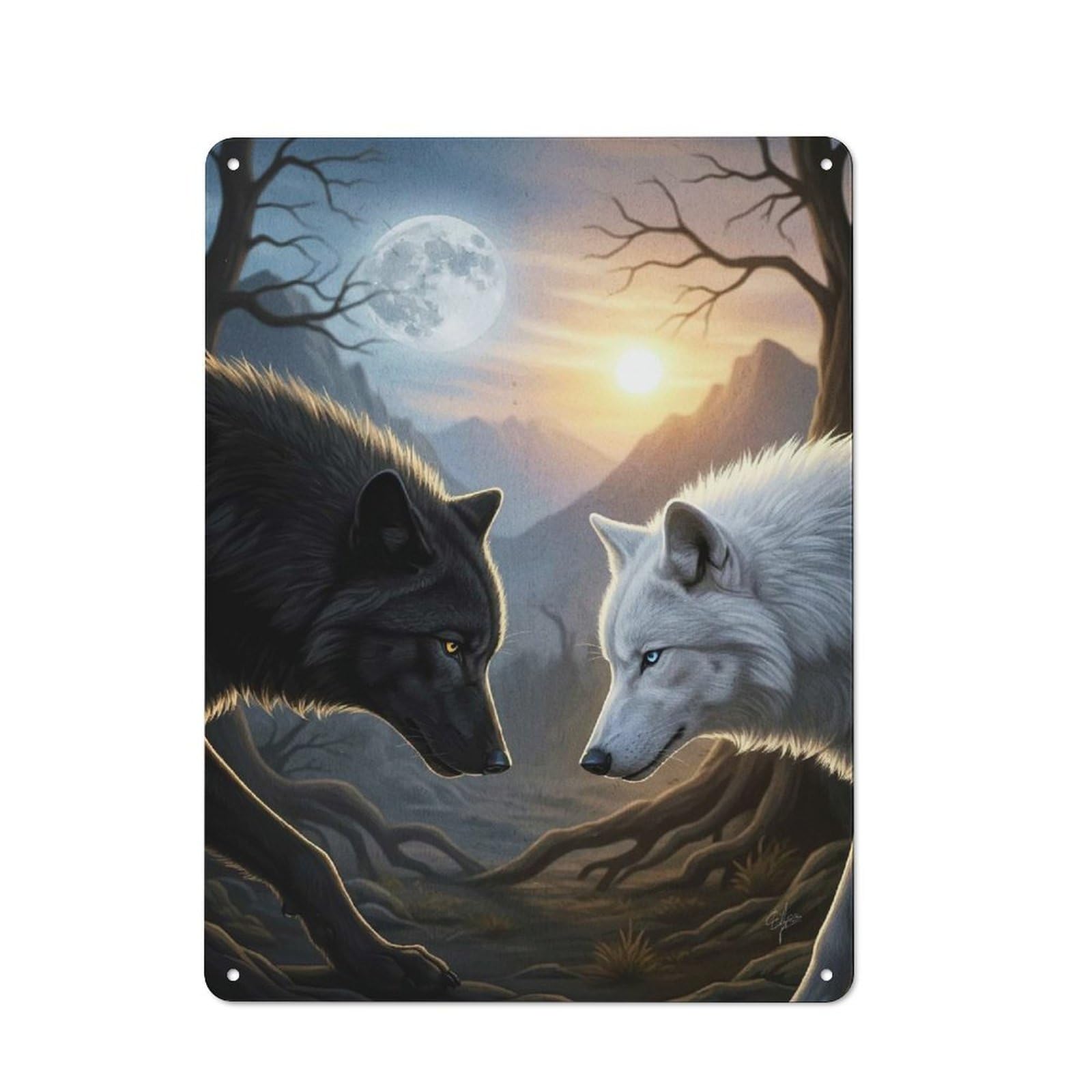 Junmoney Style-24 Bistro Style Wolves Staring Animal Tin Wall Sign 40X30cm, Shop Wall Decor For Takeaway, Bar, Kitchen Or Counter Area