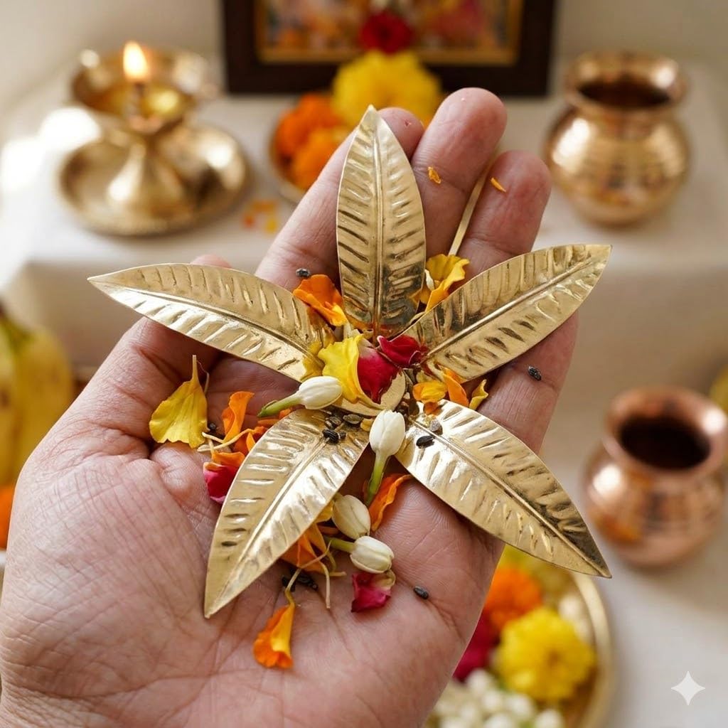 Brass Mango Leaf Set (5 Leaves) – 5.5 Inch Traditional Pooja Aam Patta for Kalash Decoration | Pure Brass Mango Leaves for Mandir & Ritual Use.-image-12