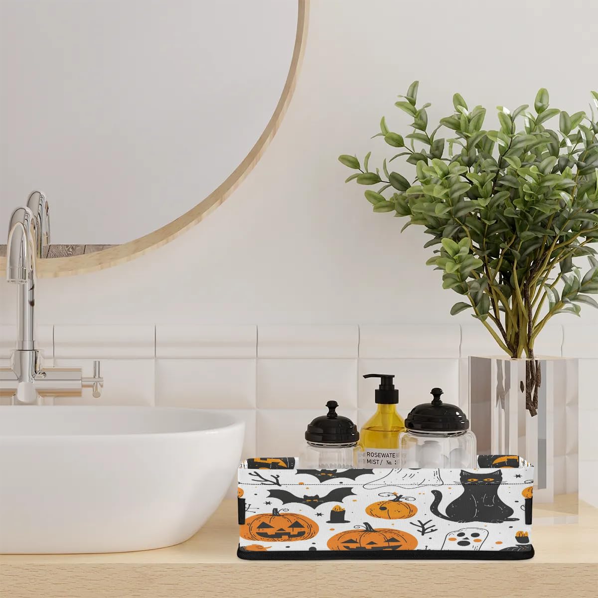 Foldable Toilet Paper Basket Organizer - Floral Print Storage Bin For Bathroom Countertop, Tank Top, Closet