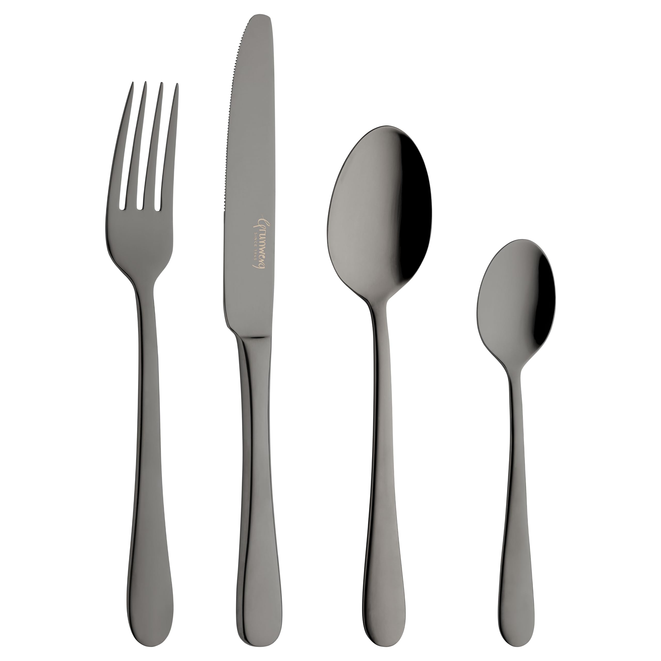 Grunwerg Windsor 16 Piece Cutlery Set, Black, 18/10 Stainless Steel, Pvd Coating, 4 X Table Knives, Table Forks, Dessert Spoons, Teaspoons