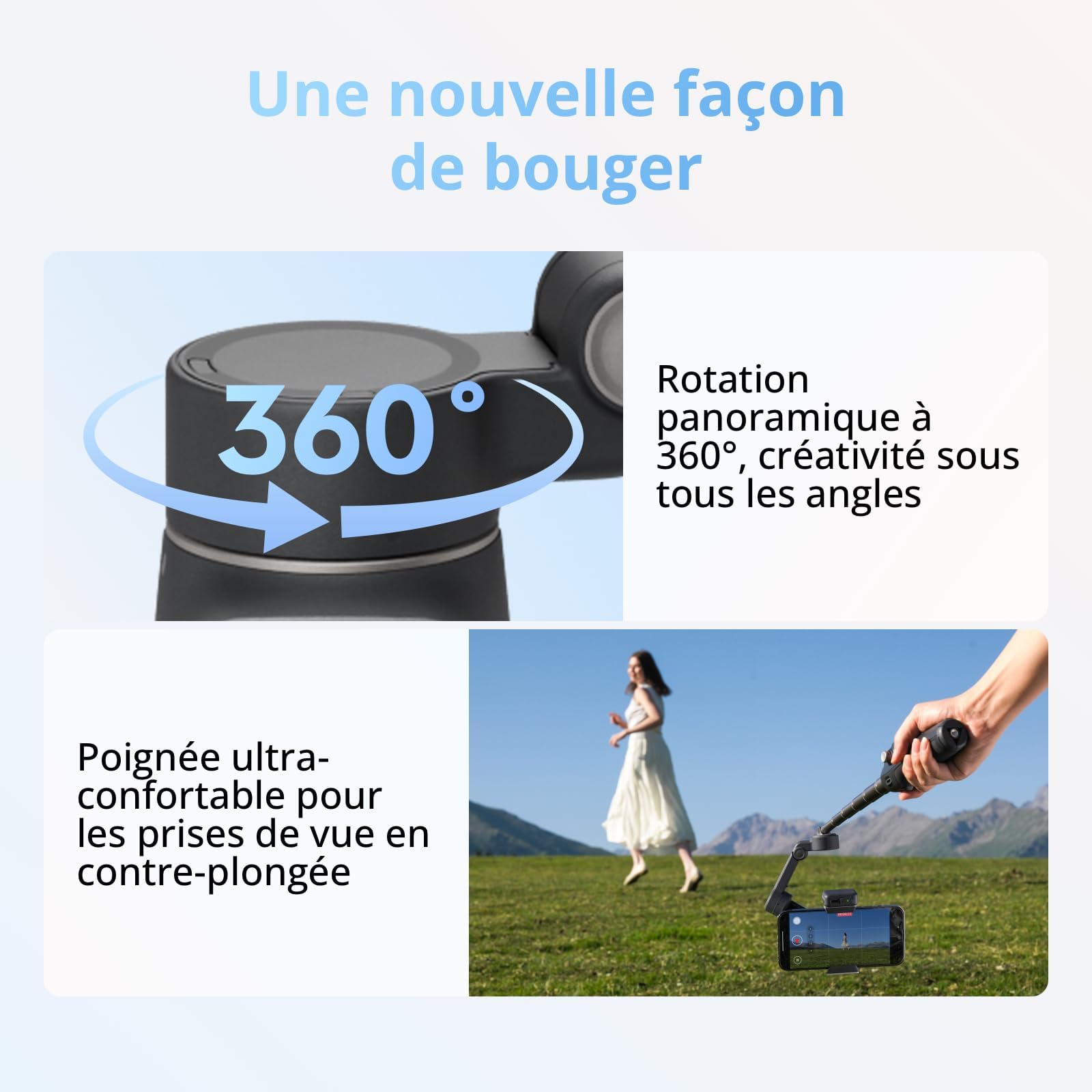 Nacelle stabilisatrice pour Smartphone DJI Bundle Suivi avancé Osmo Mobile 8, Suivi natif IA avec Audio et éclairage, Rotation panoramique à 360°, Barre d’Extension et trépied intégrés