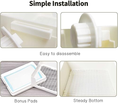 Fhiny Large Rabbit Litter Box for Cage, Plastic Guinea Pig Ltter Pan with 6 PCS Disposable Pee Pads Potty Trainer Corner Toilet Box for Bunny Guinea Pigs Ferrets Chinchillas Small Animals (White)(White)