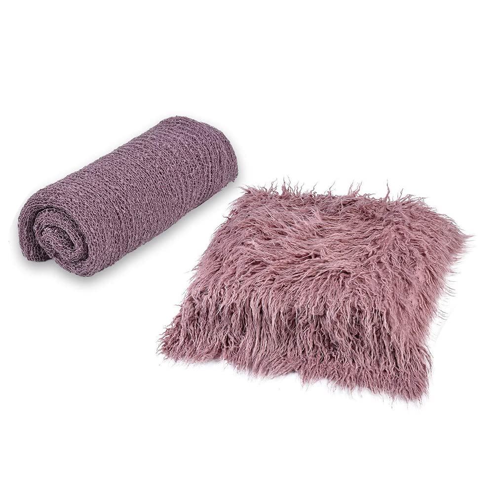 2 Pcs/set Newborn Photography Props, DIY Newborn Infant Blanket Swaddle Wrap Set Soft Faux Fur Photography Backdrops Mat Rug for Baby Boys Girls — image 1