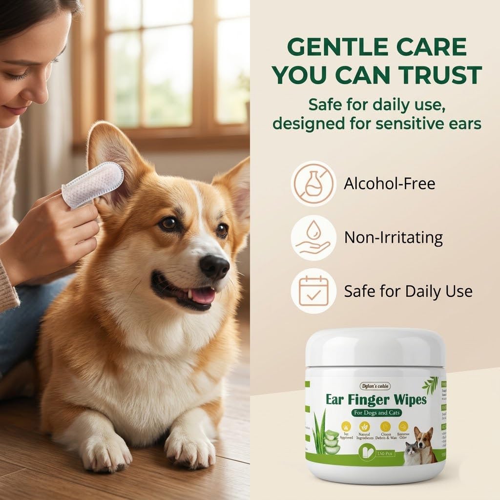 Dylan's cabin Ear Finger Wipes for Dogs & Cats, 150 Count Pet Ear Cleaning Wipes, Soft Finger Mitt for Gentle Outer Ear Care, Helps Remove Wax, Dirt, Debris and Odor — view 7