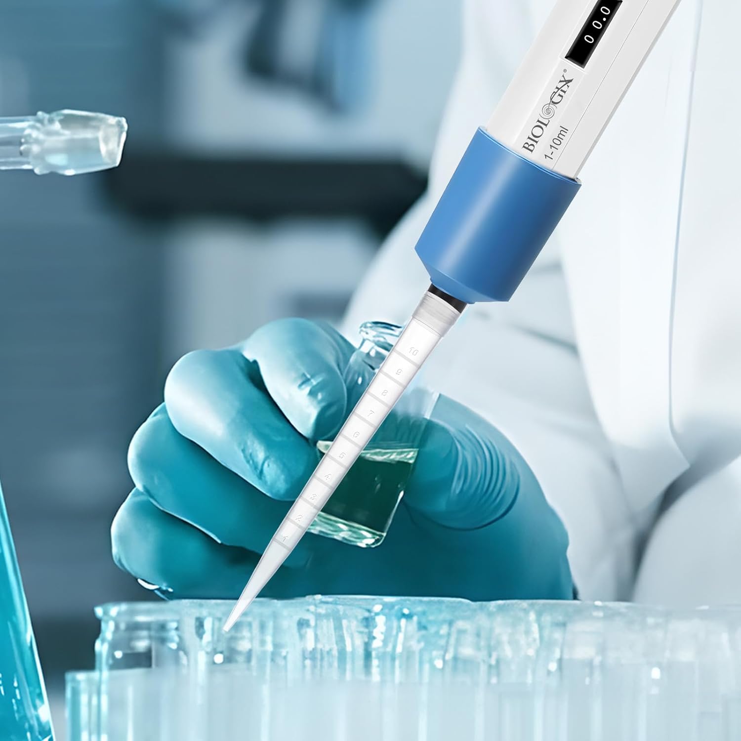 10ml Pipette Tips, 100Pcs Universal 10ml Micro Pipettor Tip, Clear, Polypropylene (PP), Autoclavable, DNase/RNase/Pyrogen Free, Laboratory Liquid, 100Pcs/Bag, 10Bags/Case