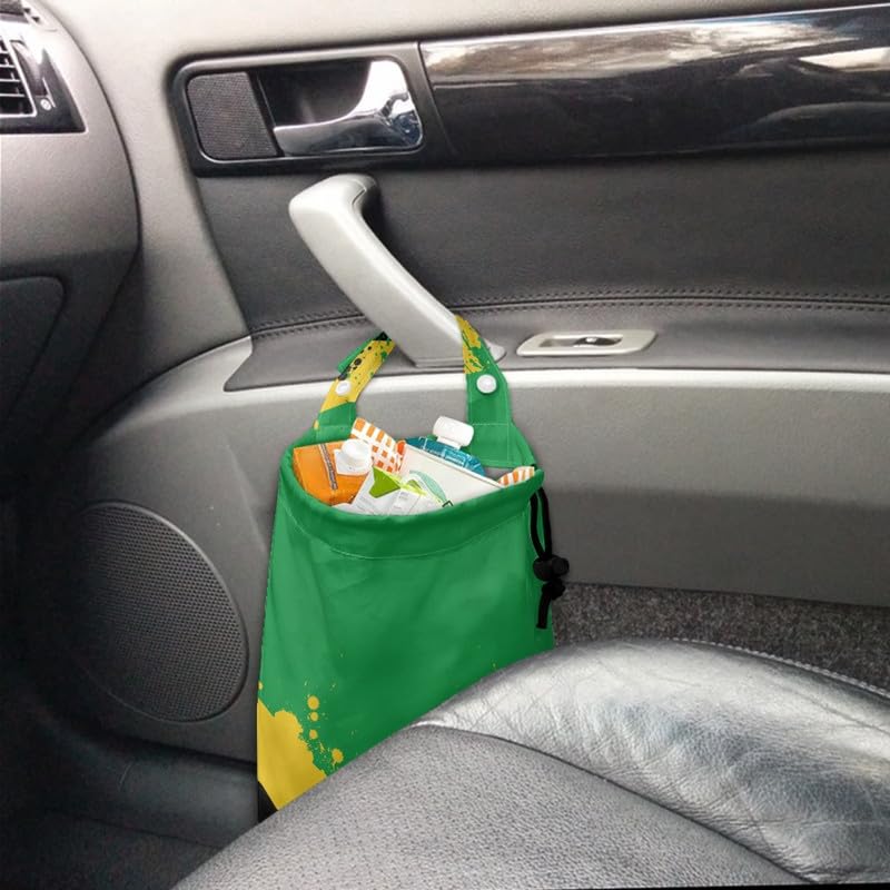 Image of Jamaica Flag Car Trash Bag Bin Hanging, Yellow Stripes Car Garbage Can Accessories for Home, Traveling & Outdoor, Green