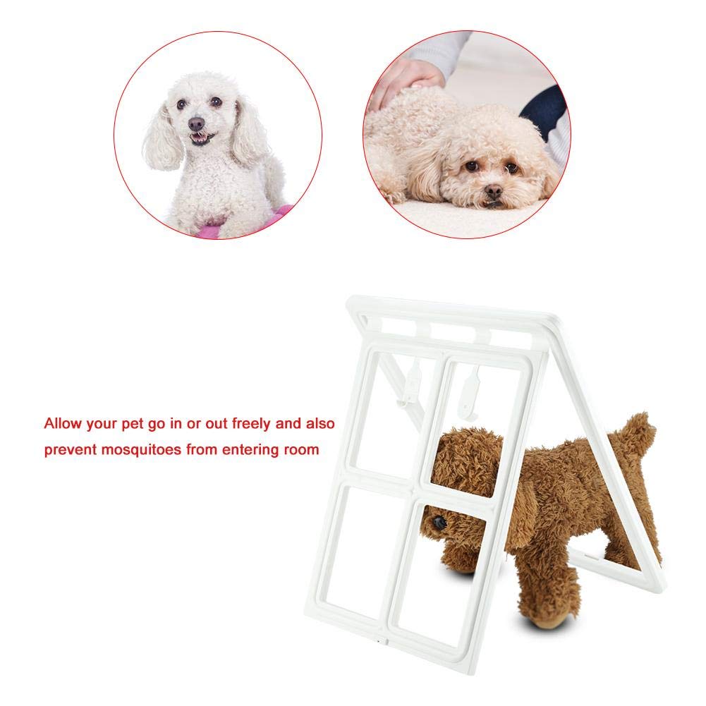 Porta per cani e animali domestici, in plastica, per cani, cuccioli e gatti, con chiusura magnetica, per finestra, cancello (XL bianco)