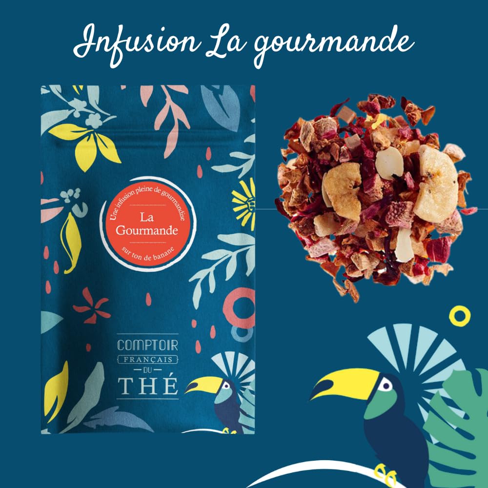 2x100g d'Infusion Banane - La Gourmande COMPTOIR FRANÇAIS DU THÉ | Délicieux chaud ou glacé, parfait en thé glacé maison - Infusion en vrac, sachet zip refermable - cadeau maitresse d'ecole