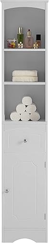 Miniatura 8 de Armario de almacenamiento alto para baño con 5 estantes y cajón de almacenamiento, armarios de baño de 67 pulgadas de alto independientes, gabinete